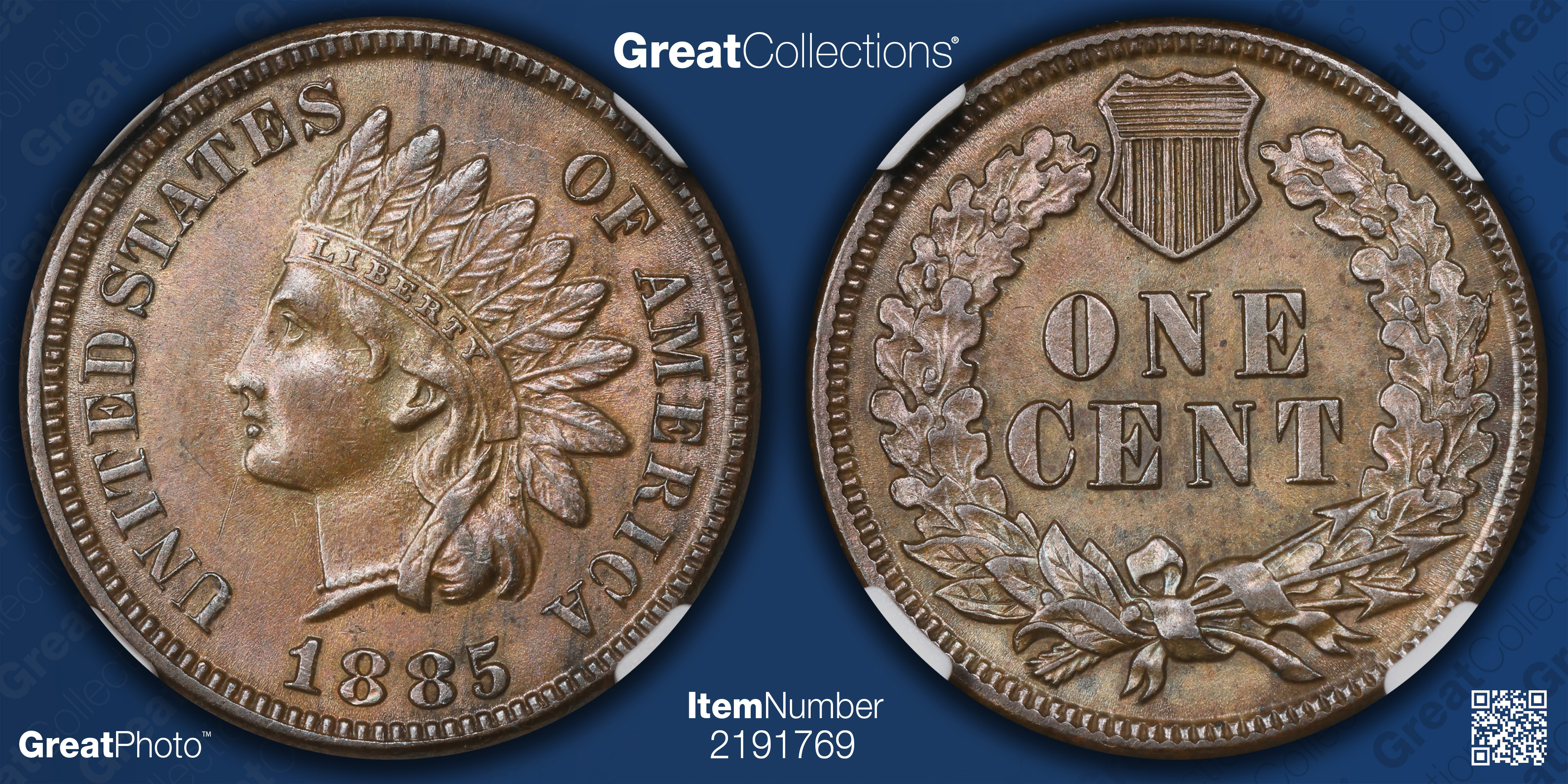 1885 Indian Cent NGC MS-62 BN (Item 2191769) | GreatCollections