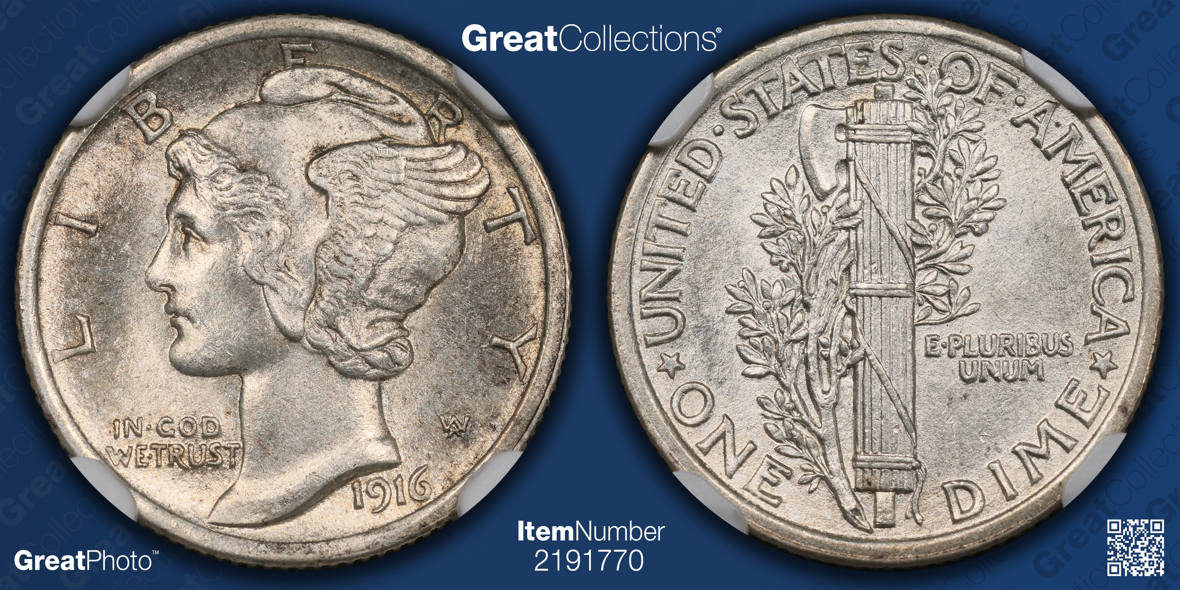 1916 Mercury Dime NGC MS-64 FB (Item 2191770) | GreatCollections