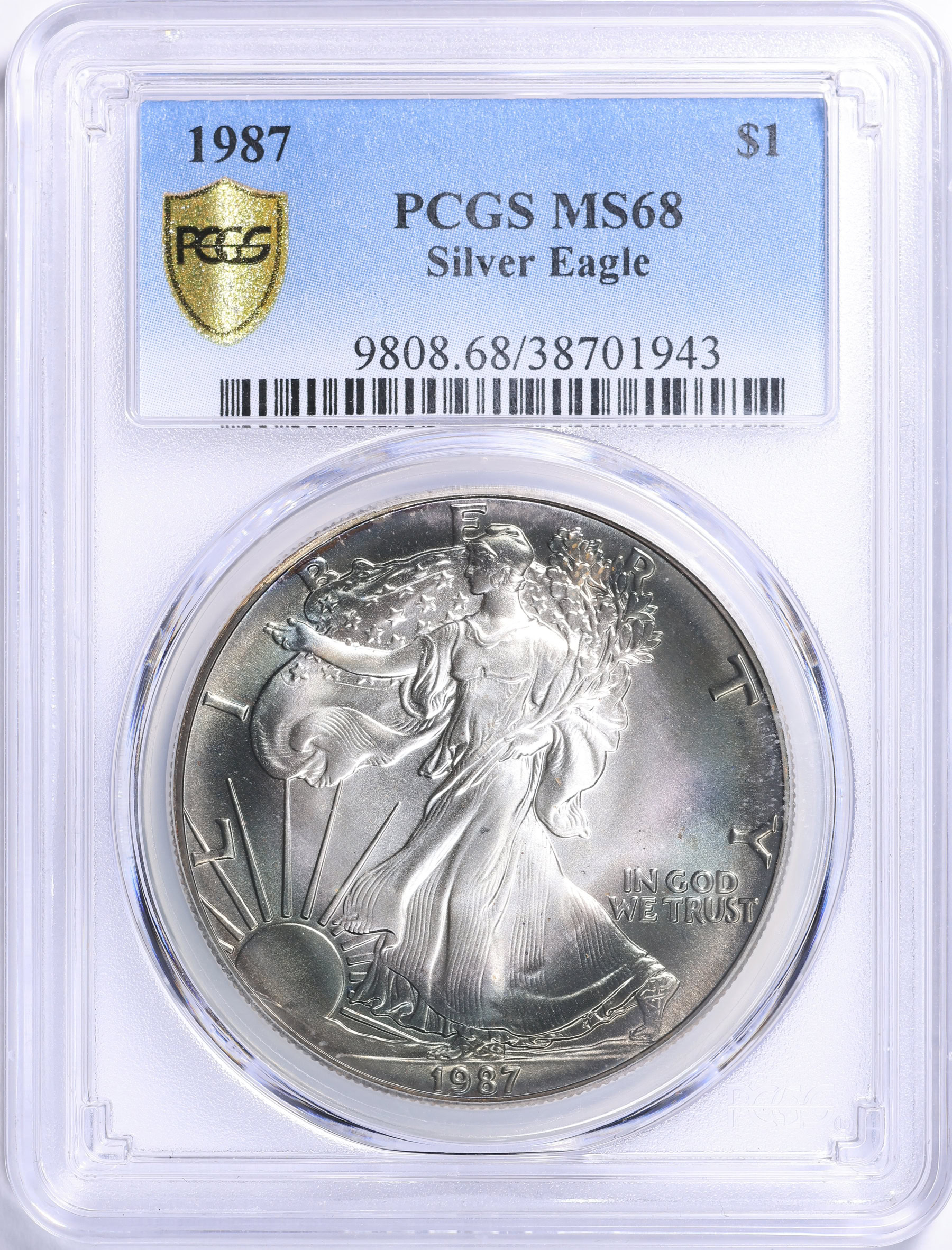 1オンス 1987 American SilverEagle PCGS MS68 1987 $1 Silver Eagle PCGS MS-68 (Toned) (Item 2192039