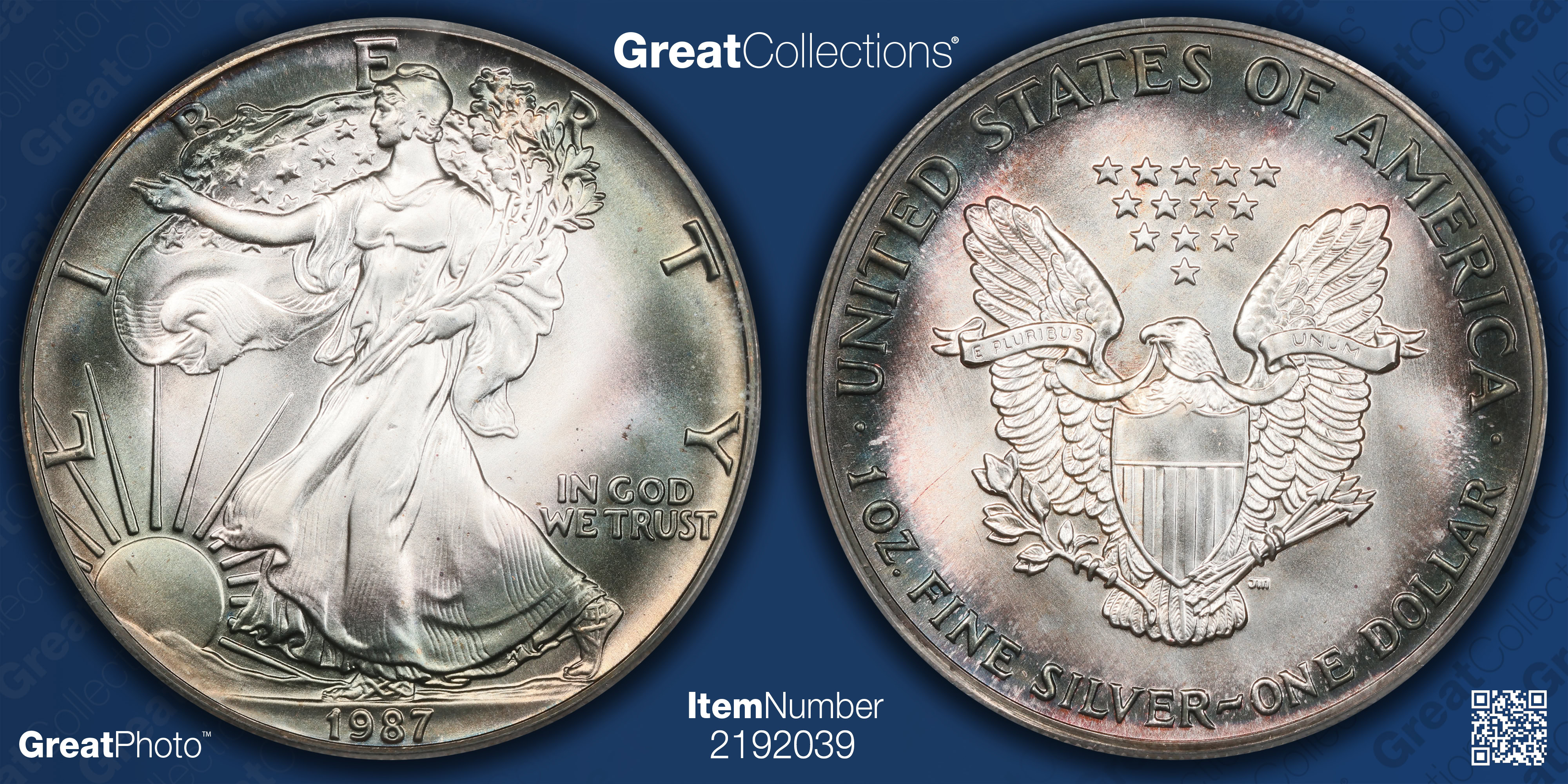 1987 $1 Silver Eagle PCGS MS-68 (Toned) (Item 2192039