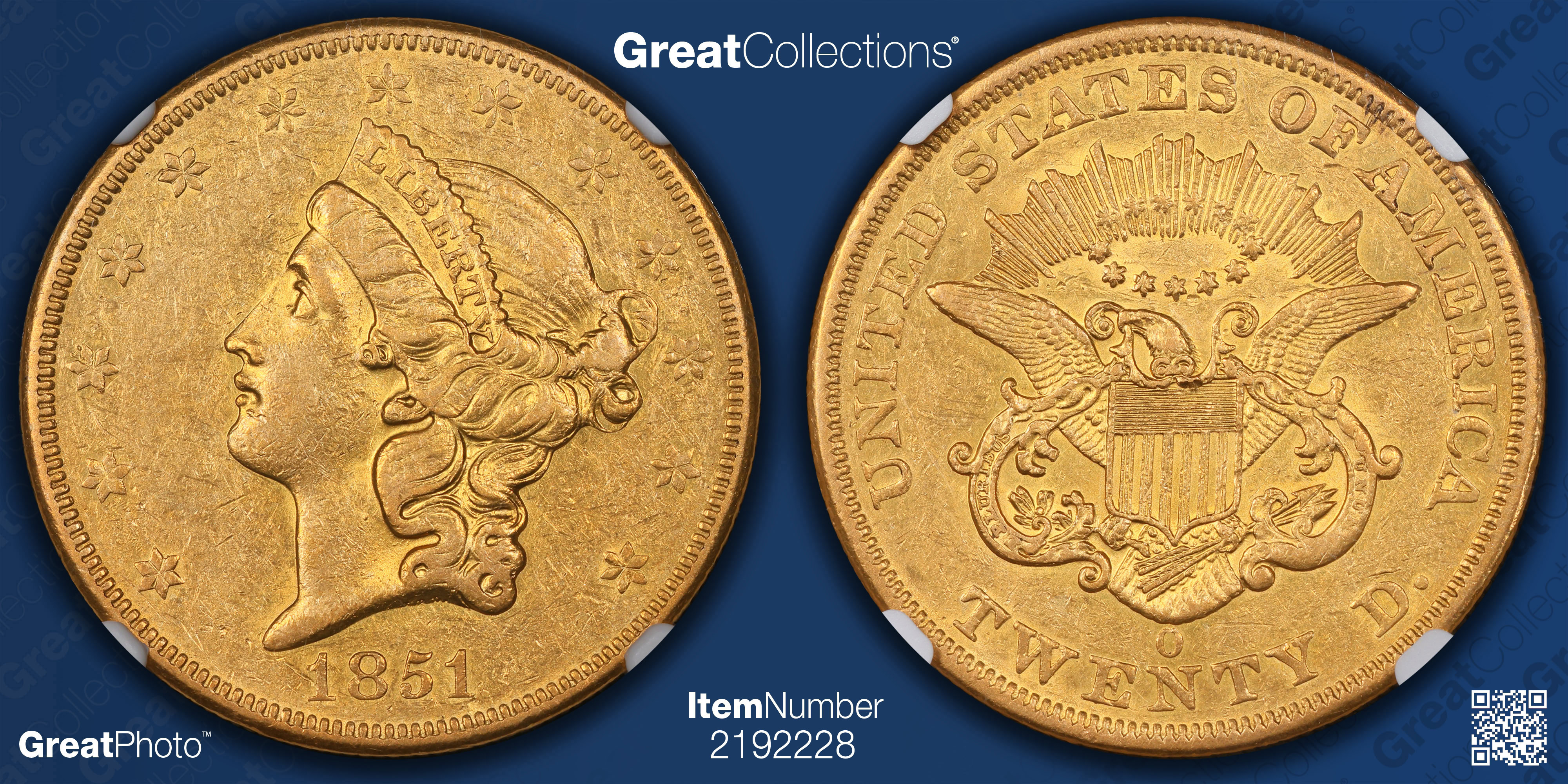 1851-O Liberty Gold Double Eagle NGC AU-55 (Item 2192228