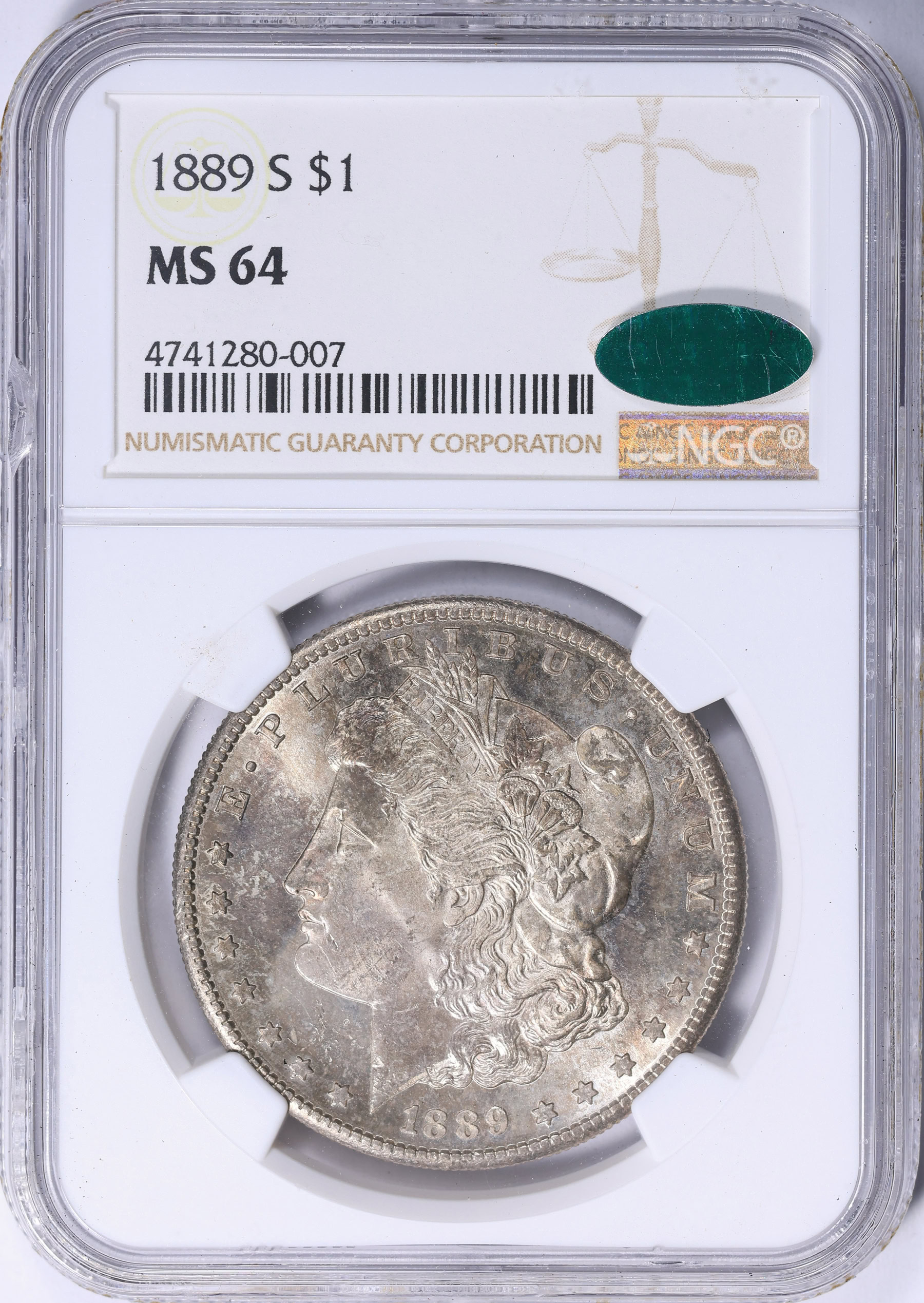 1889-S Morgan Silver Dollar NGC MS-64 (CAC Green) (VSS VAM-6