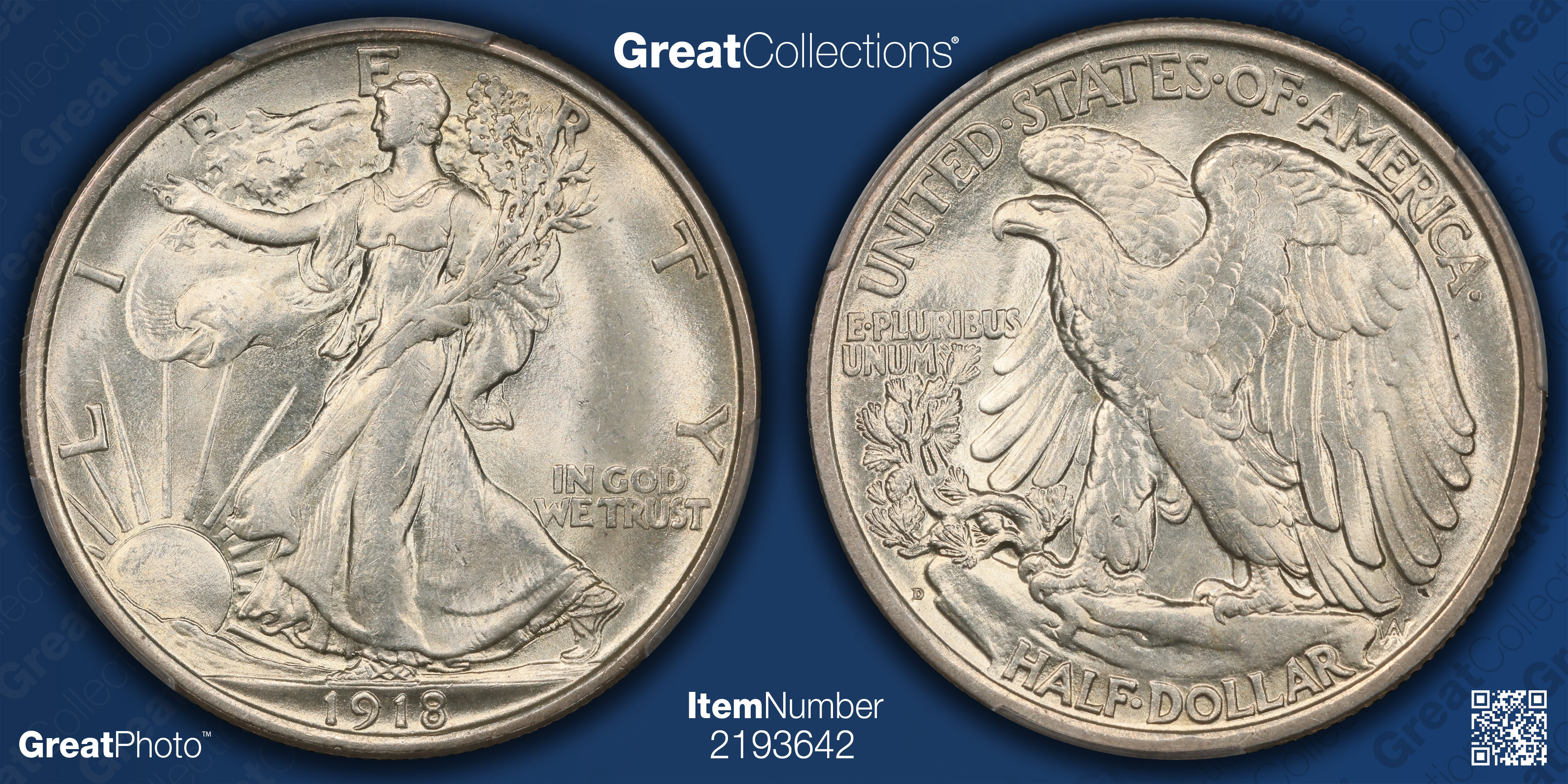 1918-D Walking Liberty Half Dollar PCGS MS-64+ (Item 2193642