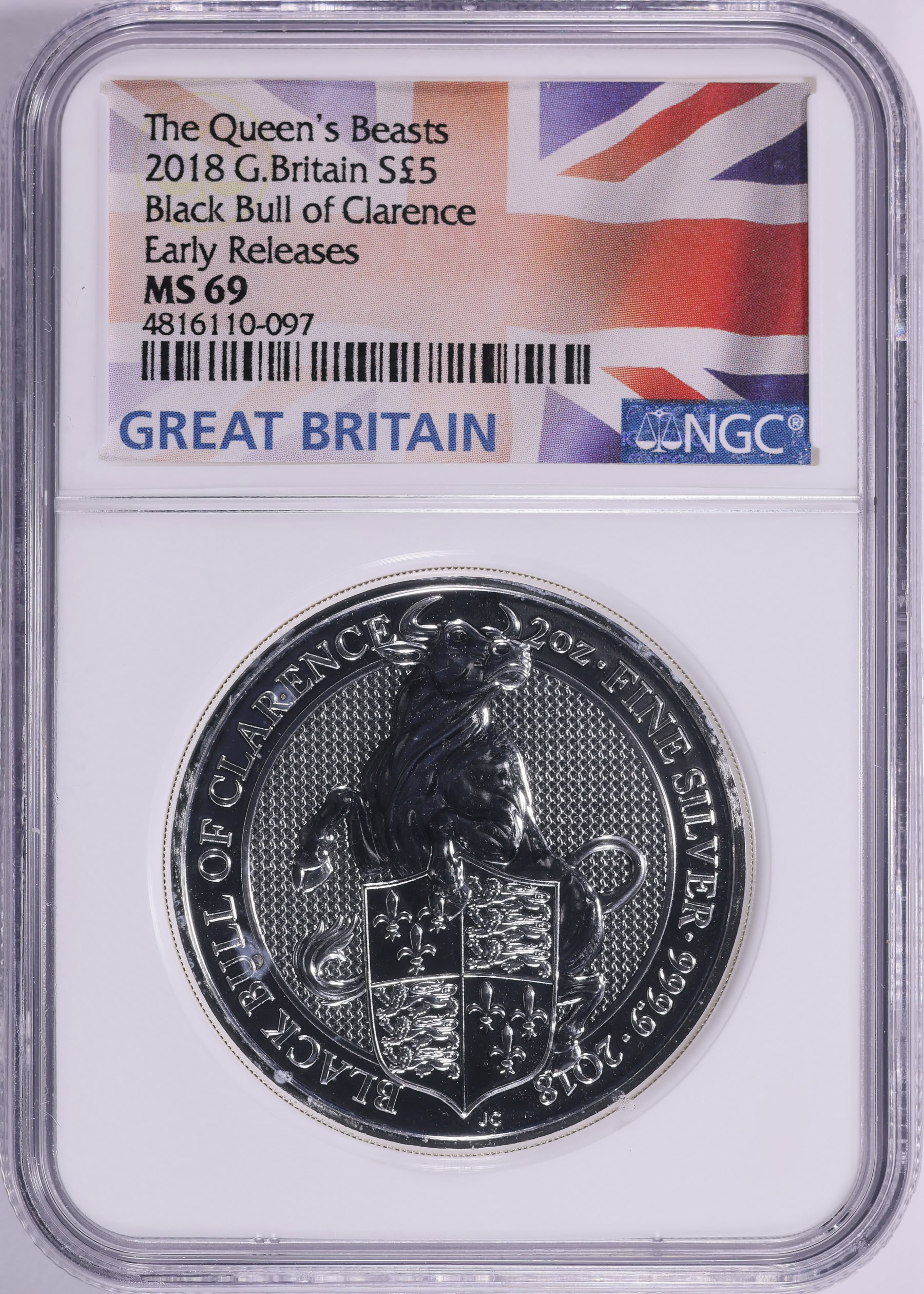 Great Britain 2018 Silver £5 The Queen's Beasts Black Bull of