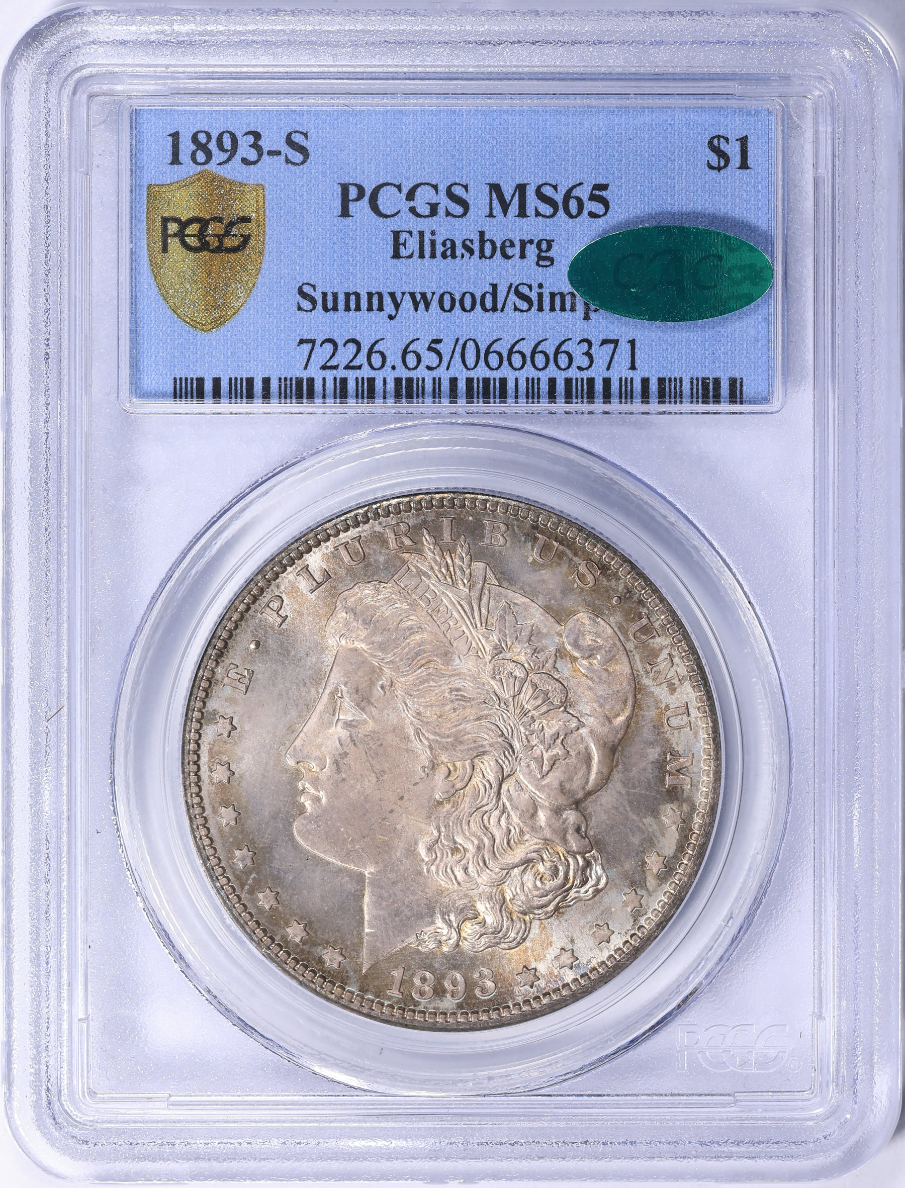 1893-S Morgan Silver Dollar PCGS MS-65 (CAC Green) (Ex. Clapp