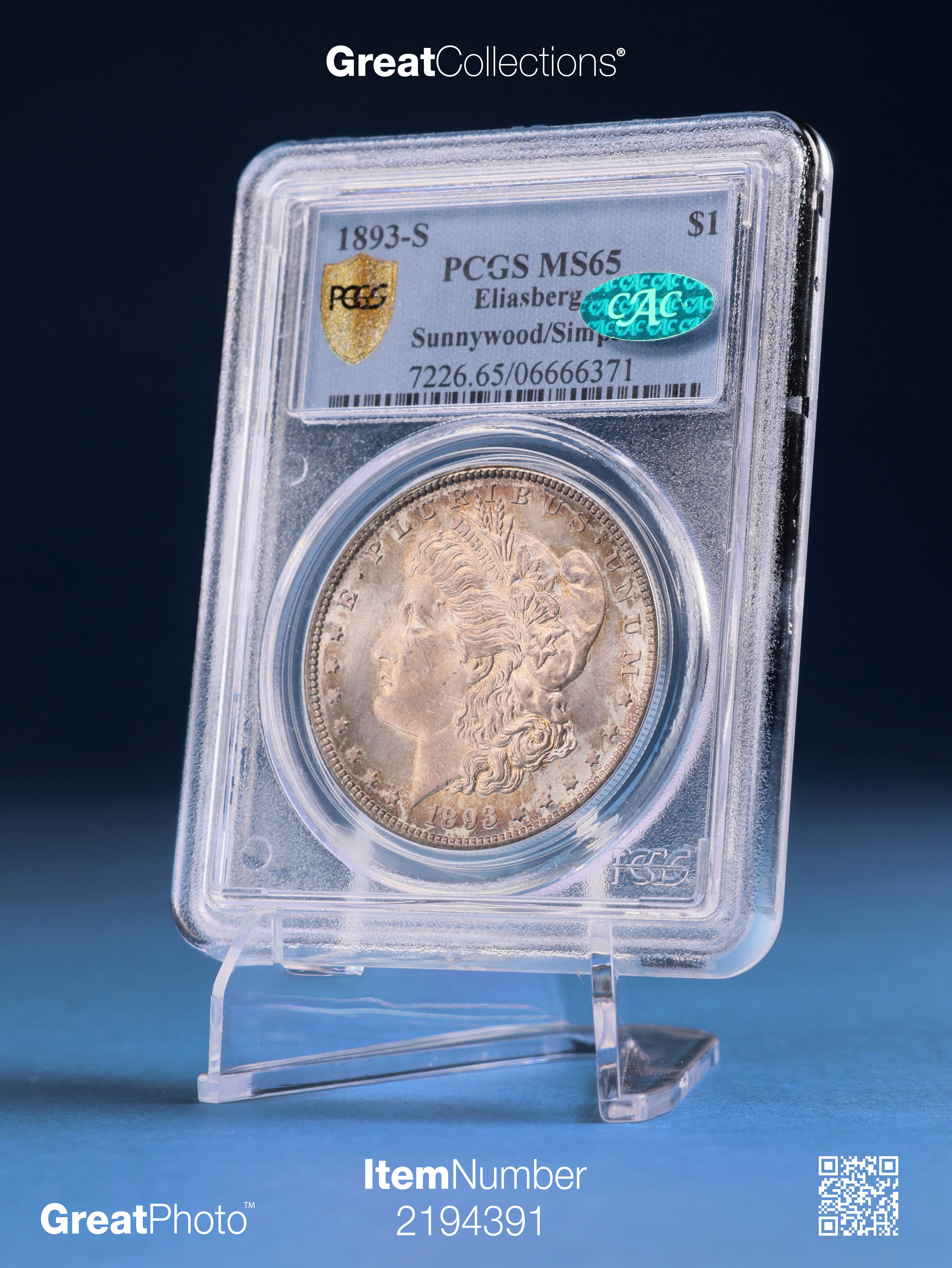 1893-S Morgan Silver Dollar PCGS MS-65 (CAC Green) (Ex. Clapp