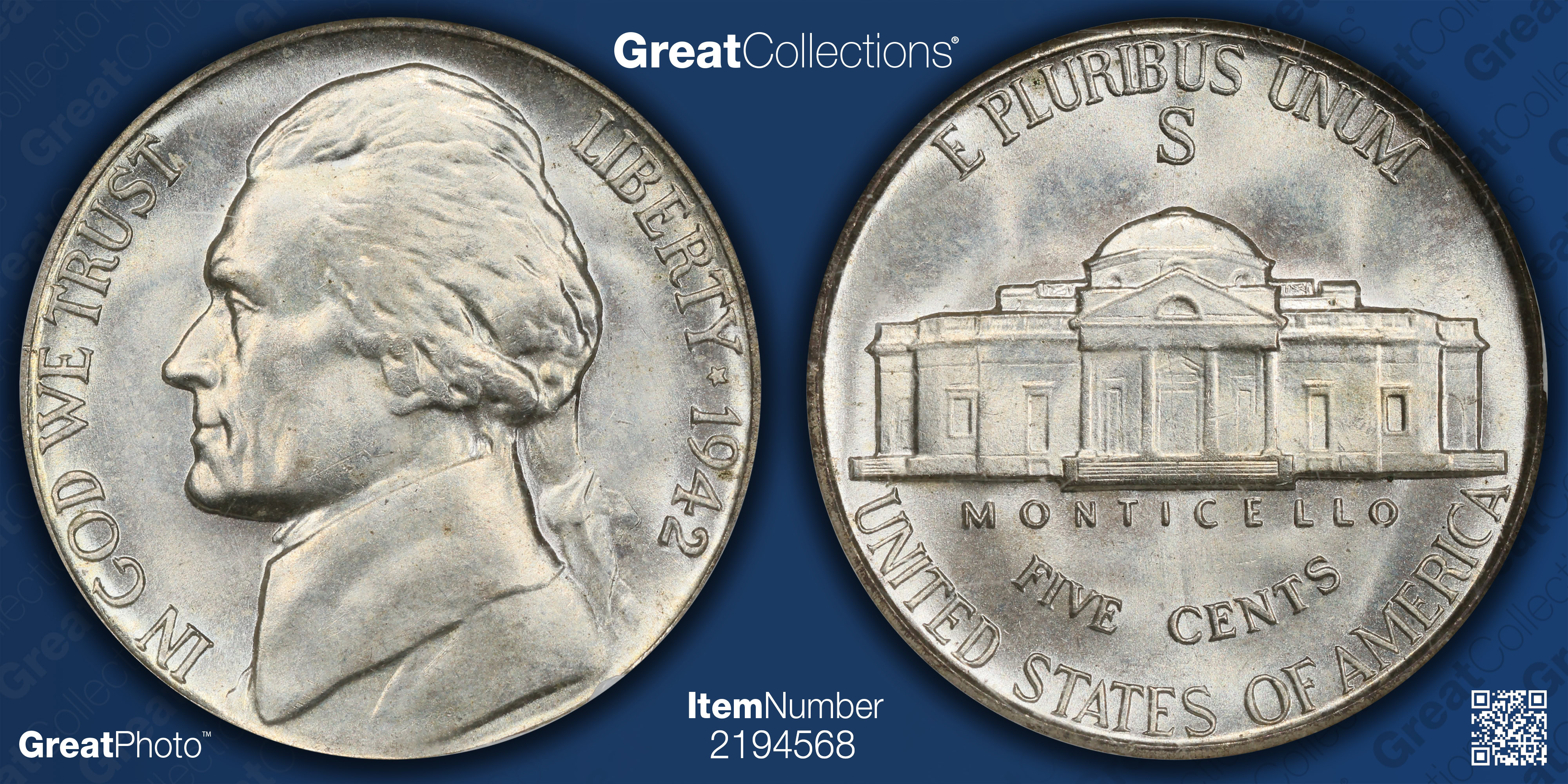 1942-S Jefferson Nickel ANACS MS-65 5FS OH (Item 2194568