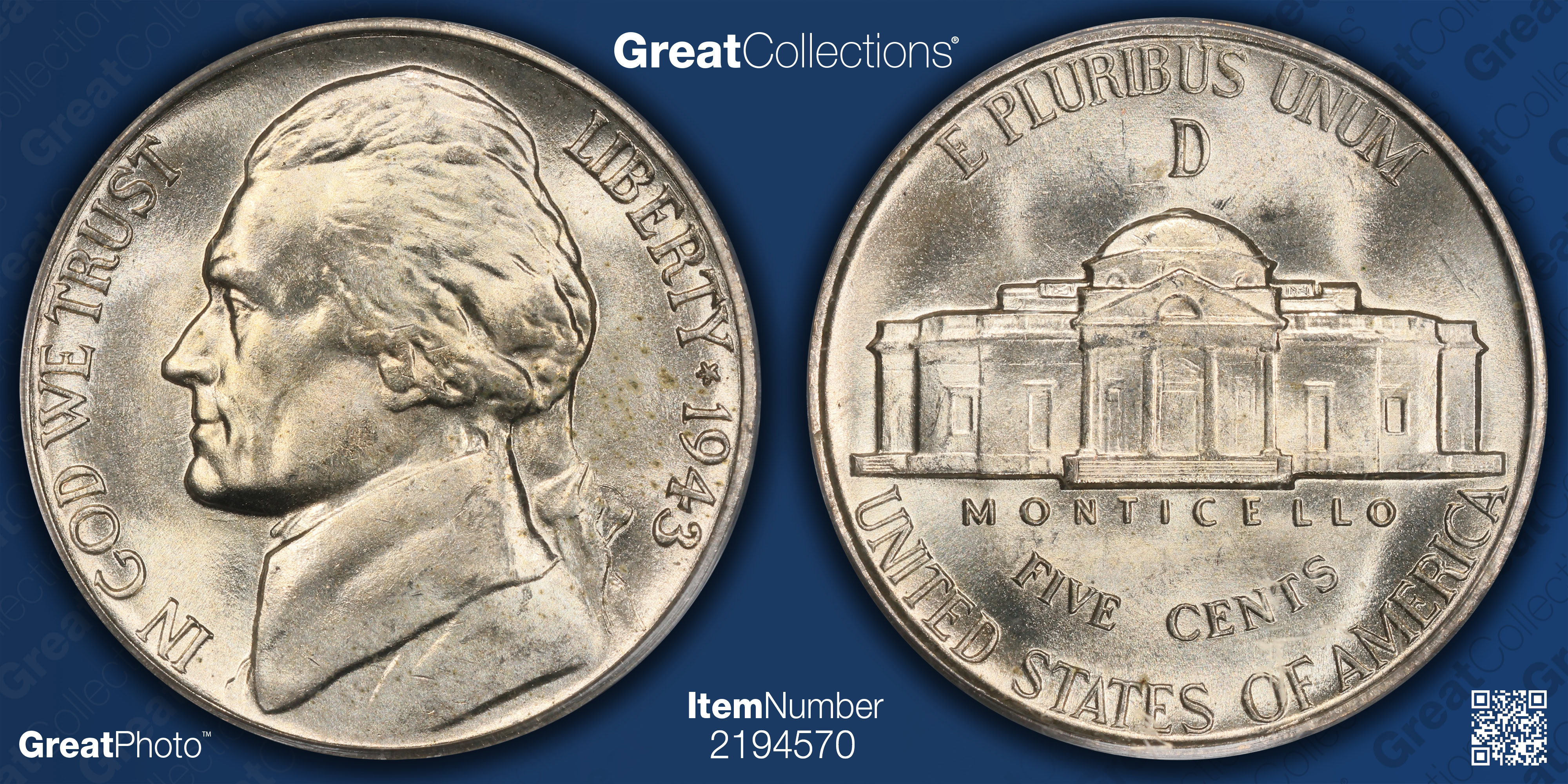 1943-D Jefferson Nickel PCGS MS-65 FS (Omaha Bank Hoard) (Item