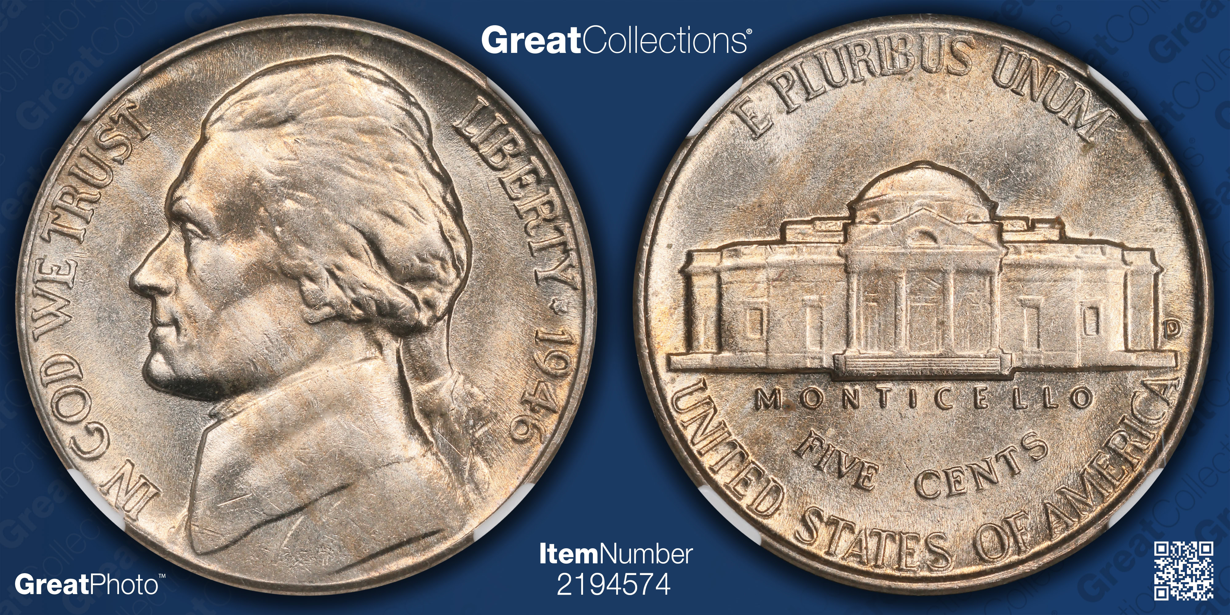 Fu〜 1946-D Jefferson Nickel NGC MS-65 5FS (Item 2194574