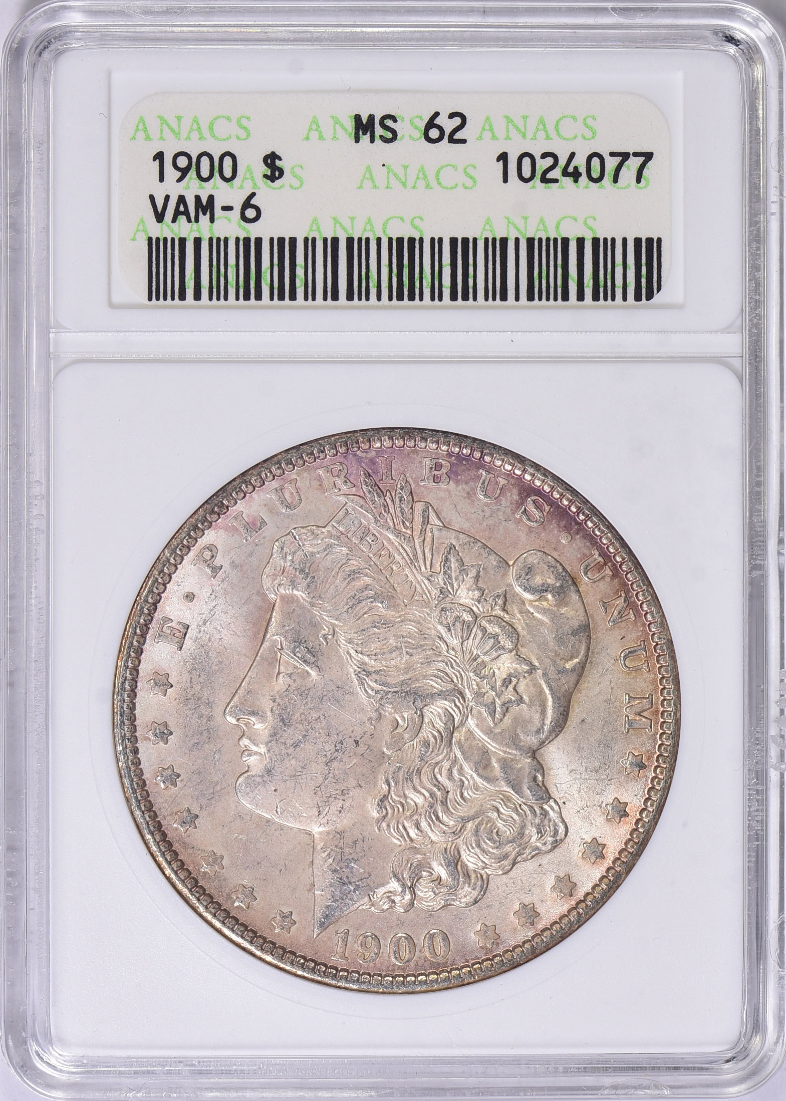1900 Morgan Silver Dollar VAM-6 ANACS MS-62 OH (Toned) (Item
