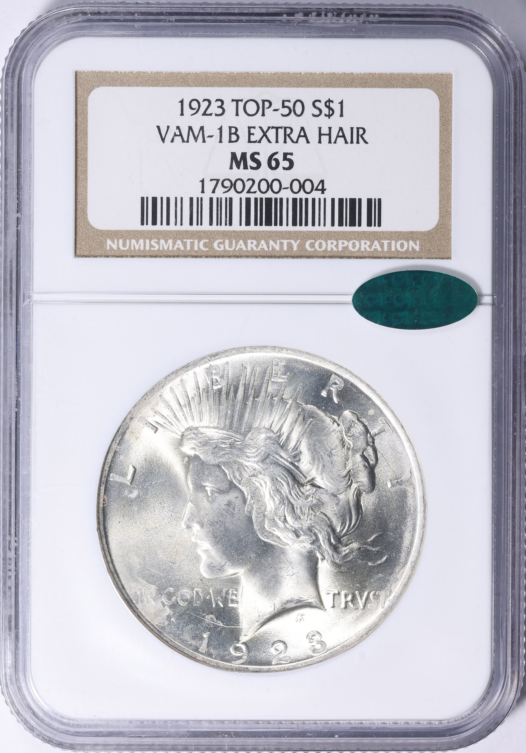 1923 Peace Silver Dollar Extra Hair VAM-1B *Top 50* NGC MS-65 (CAC