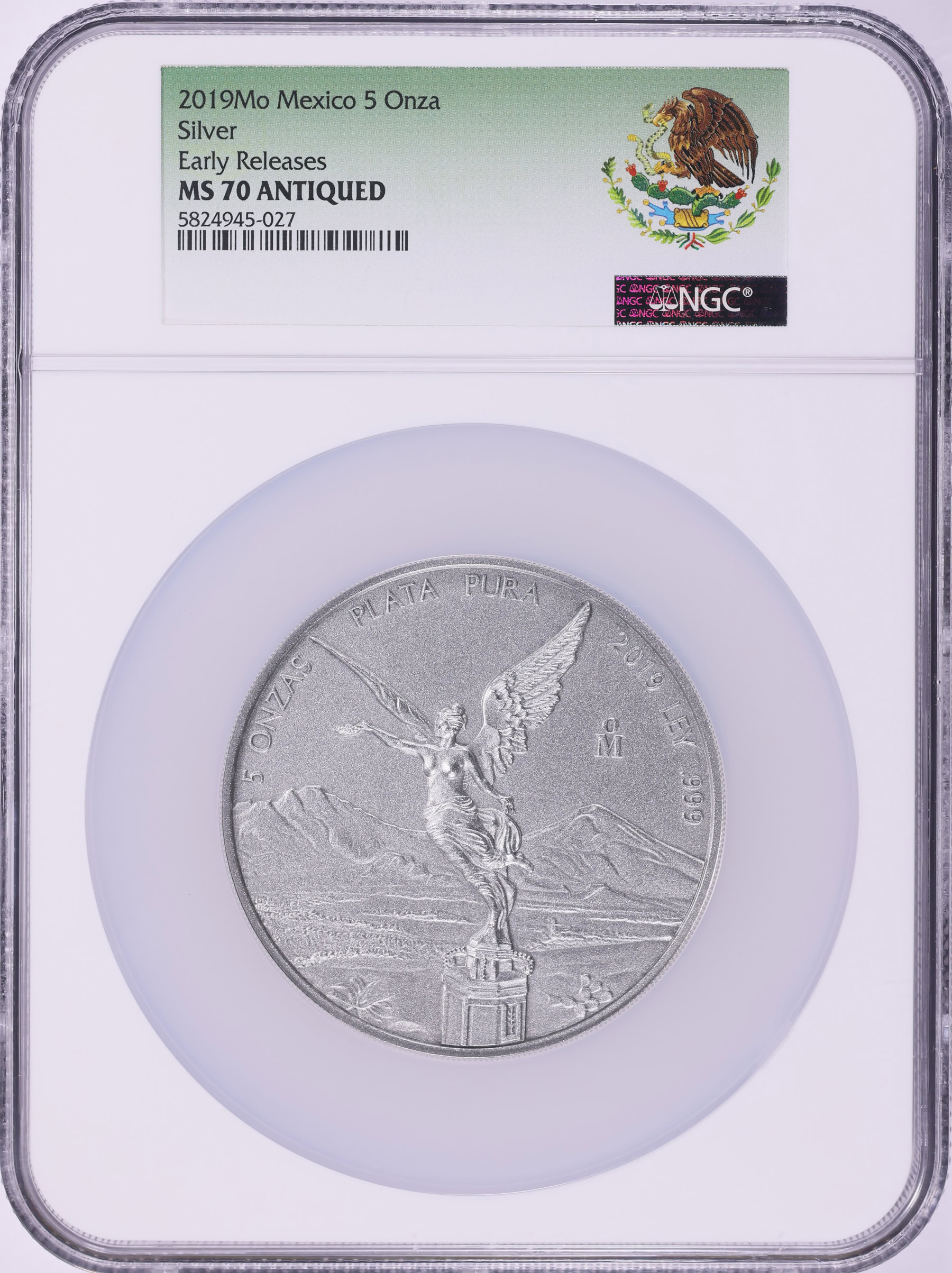 Mexico 2019-Mo Silver 5 Onza Libertad Antique Finish KM-615 Early