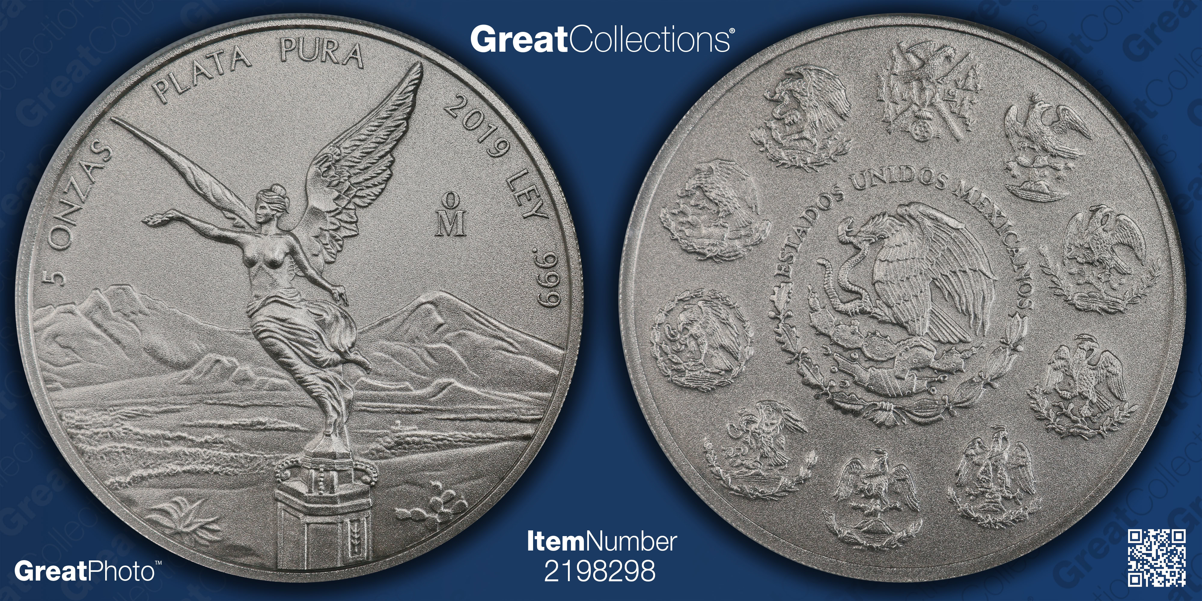 Mexico 2019-Mo Silver 5 Onza Libertad Antique Finish KM-615 Early