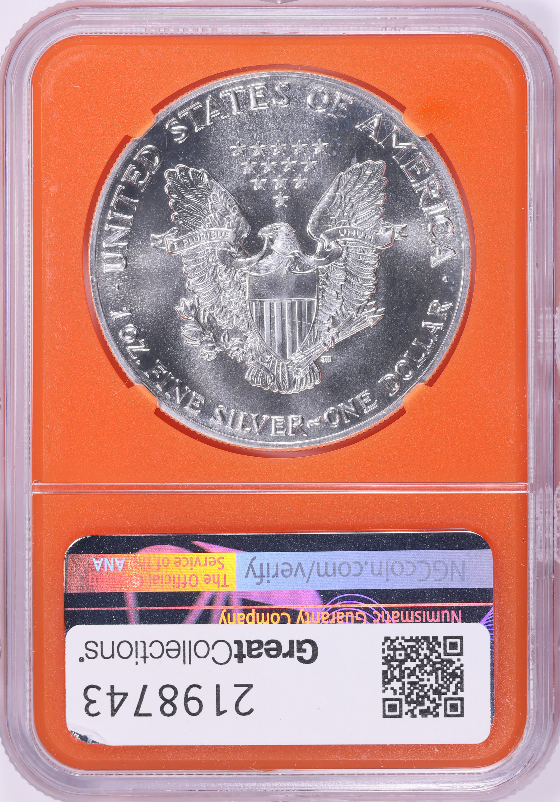 1987-(S) $1 Silver Eagle Struck at San Francisco NGC MS-69 (Orange