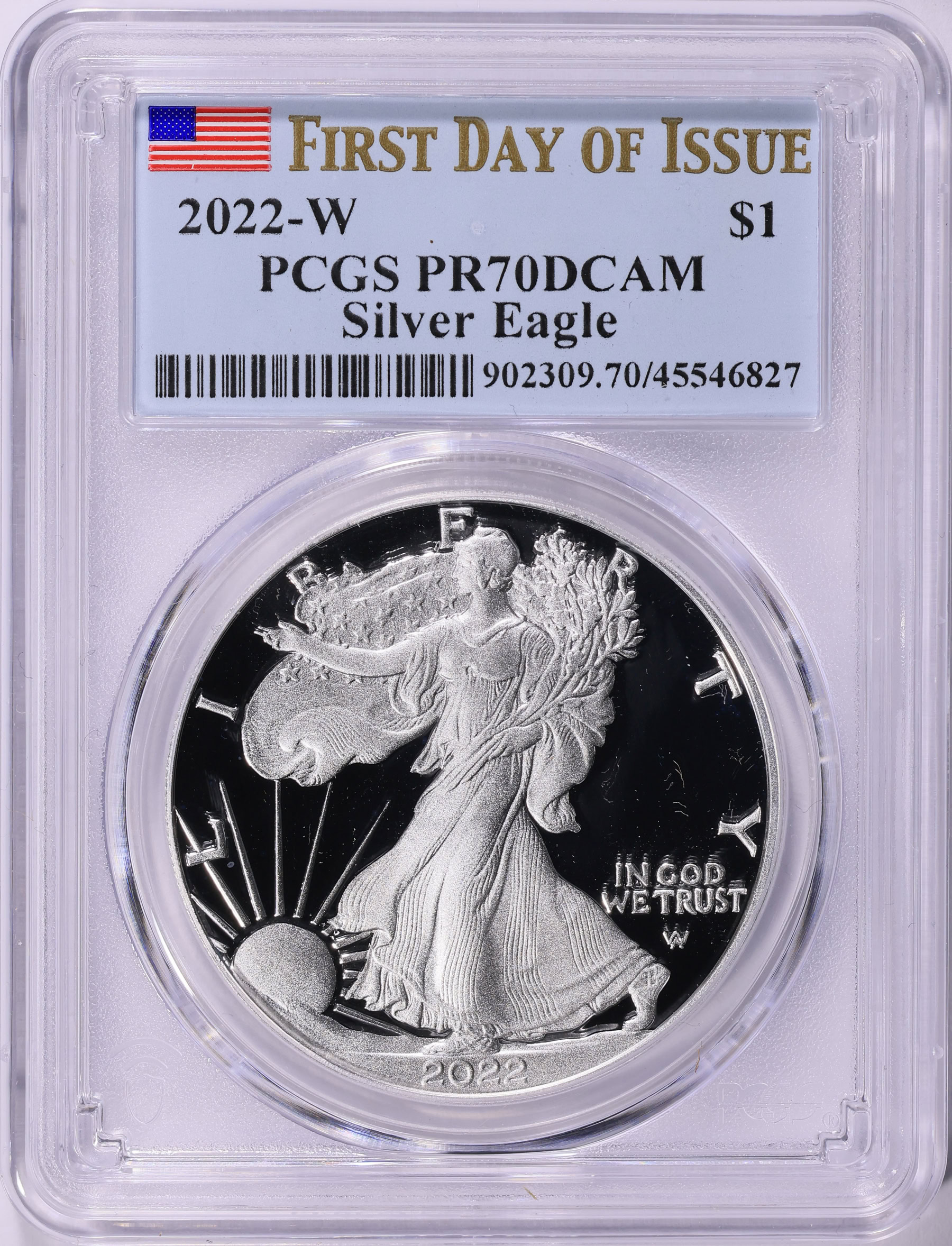 2022-W $1 Silver Eagle First Day of Issue PCGS Proof-70 DCAM (Item
