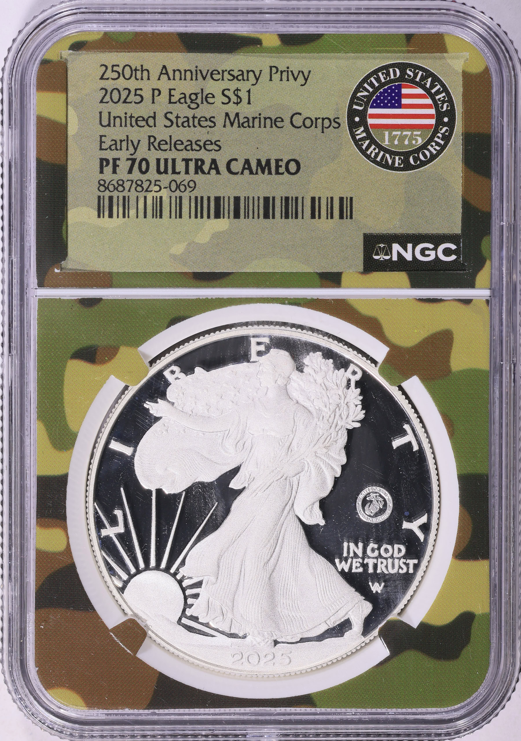 2025-P $1 Silver Eagle U.S. Marine Corps Privy 250th Anniversary