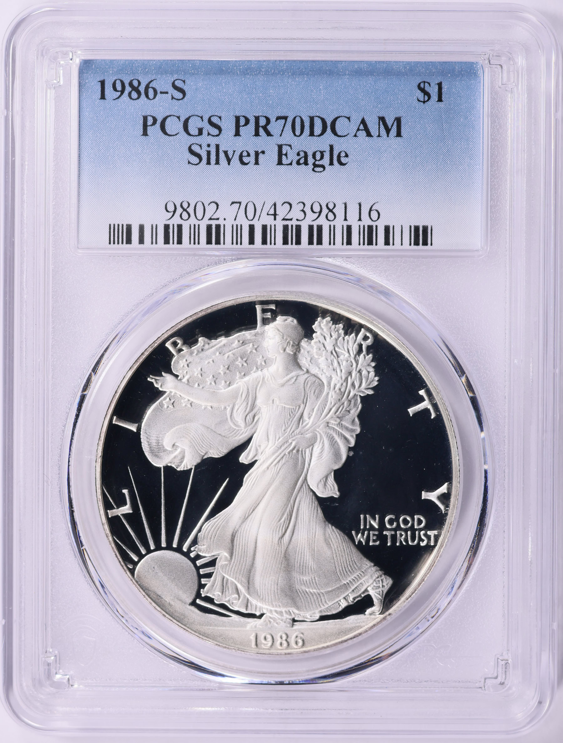 1986年 イーグル銀貨 PR70DCAM PCGS 2 1986-S $1 Silver Eagle PCGS Proof-70 DCAM (Item 2201286