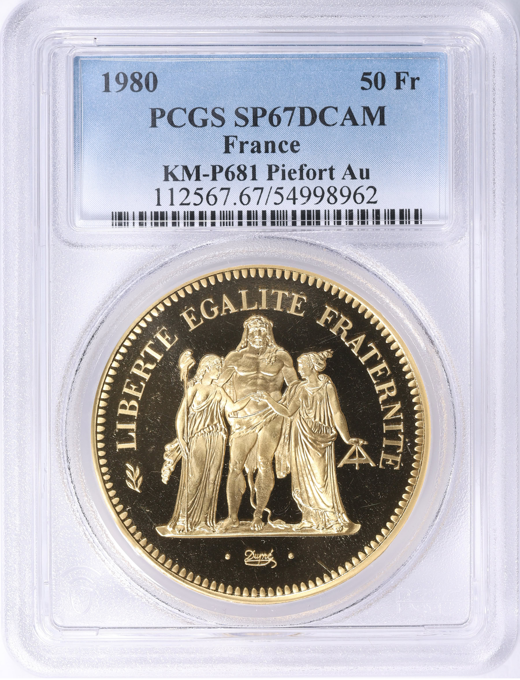 France 1980 Gold 50 Francs Piedfort KM-P681 PCGS SP-67 (AGW