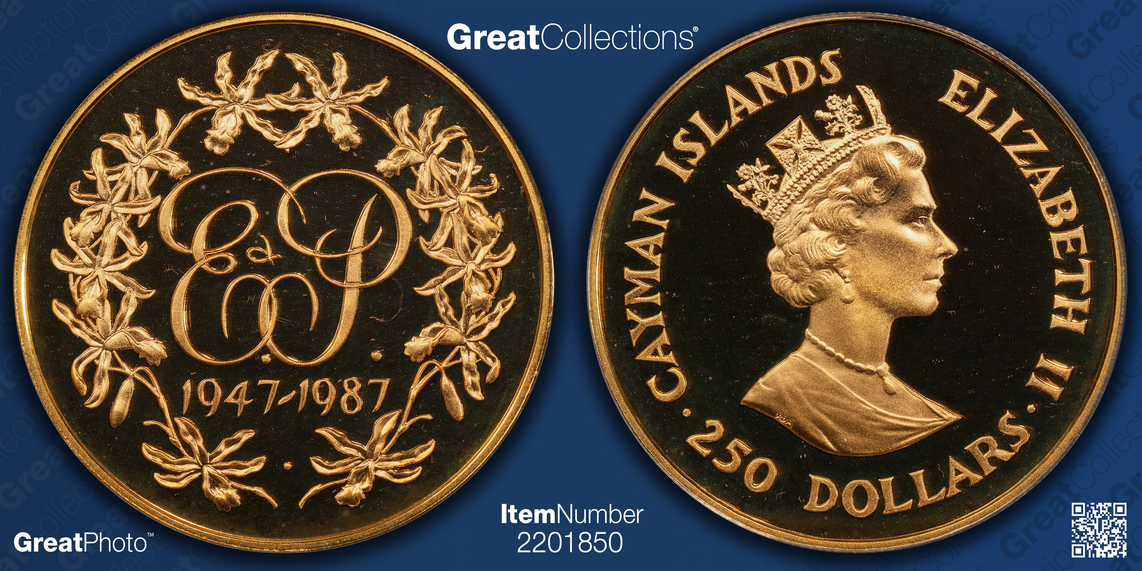 Cayman Islands 1987 Gold $250 40th Royal Wedding Anniversary KM-86