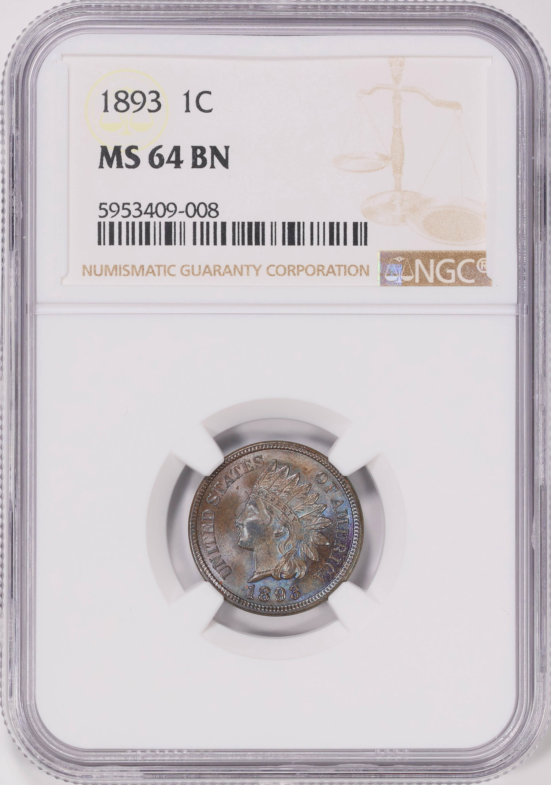 1893 Indian Cent NGC MS-64 BN (Toned) (Item 2203911