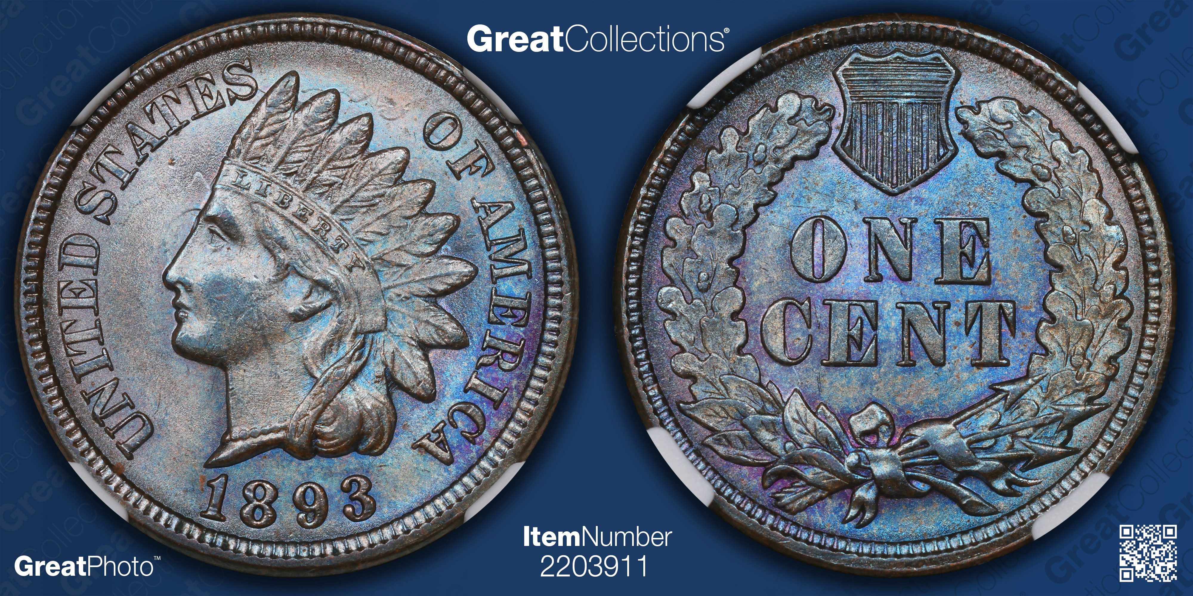 1893 Indian Cent NGC MS-64 BN (Toned) (Item 2203911