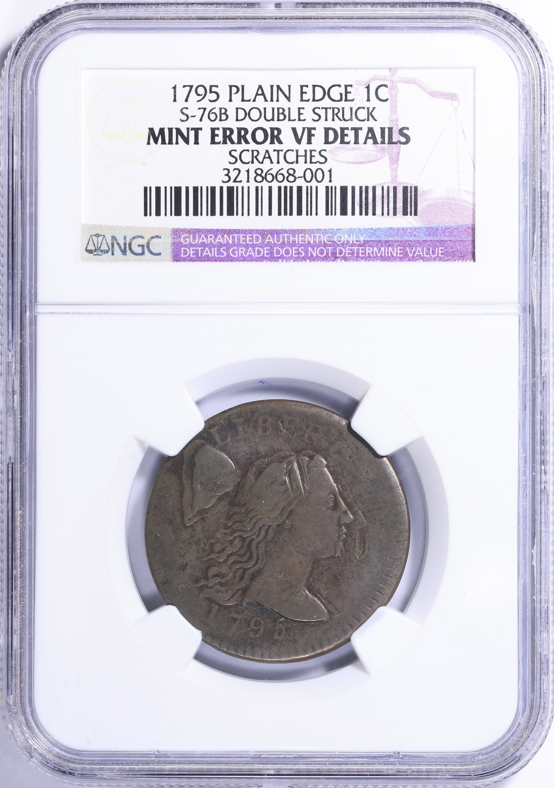 Mint Error 1795 Liberty Cap Cent Plain Edge S-76B Double Struck