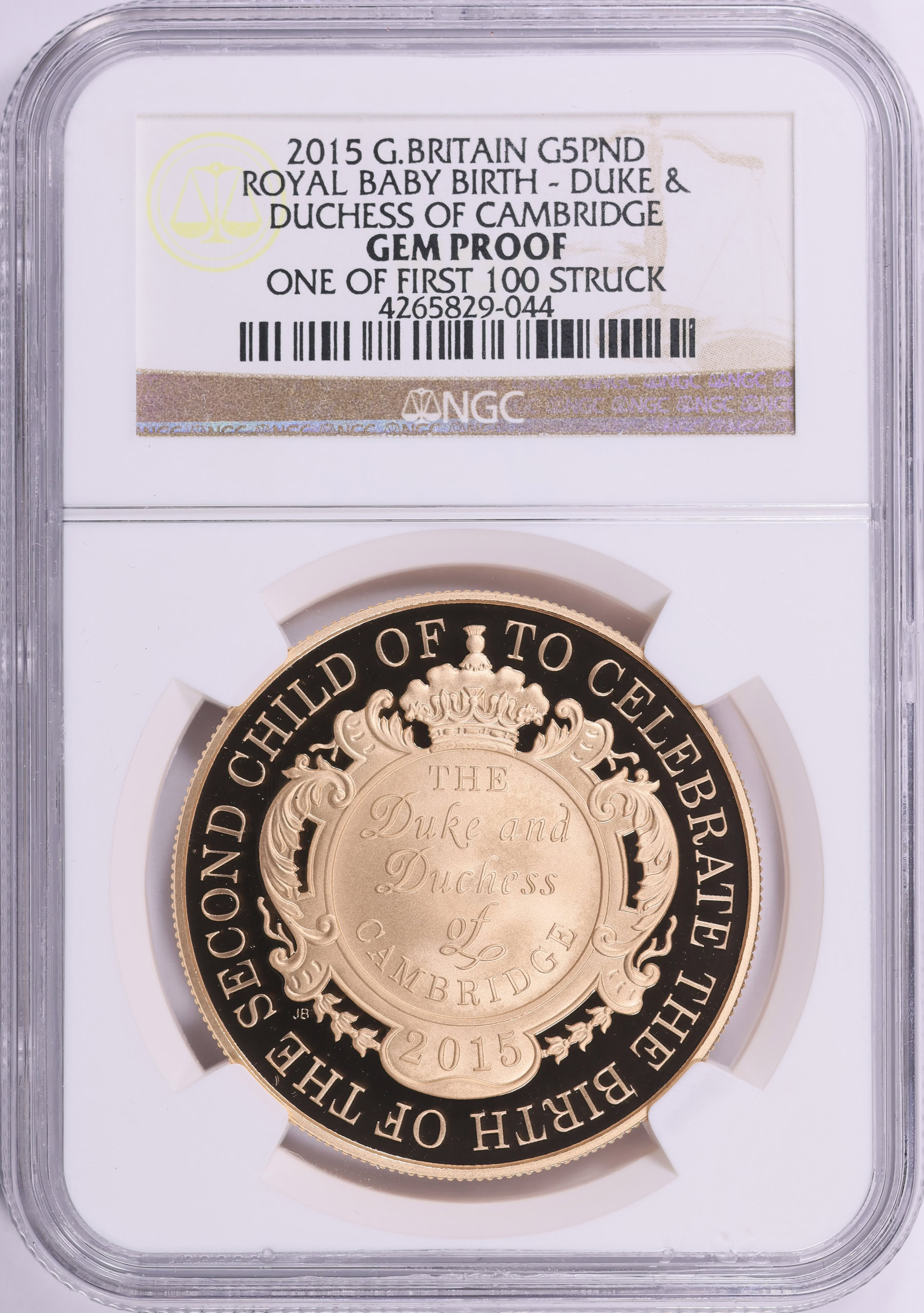2015 英国ロイヤルベビー誕生記念 5ポンド銀貨 NGC鑑定GEM PROOF Great Britain 2015 Gold £5 Royal Birth NGC Gem Proof (AGW = 1.1771
