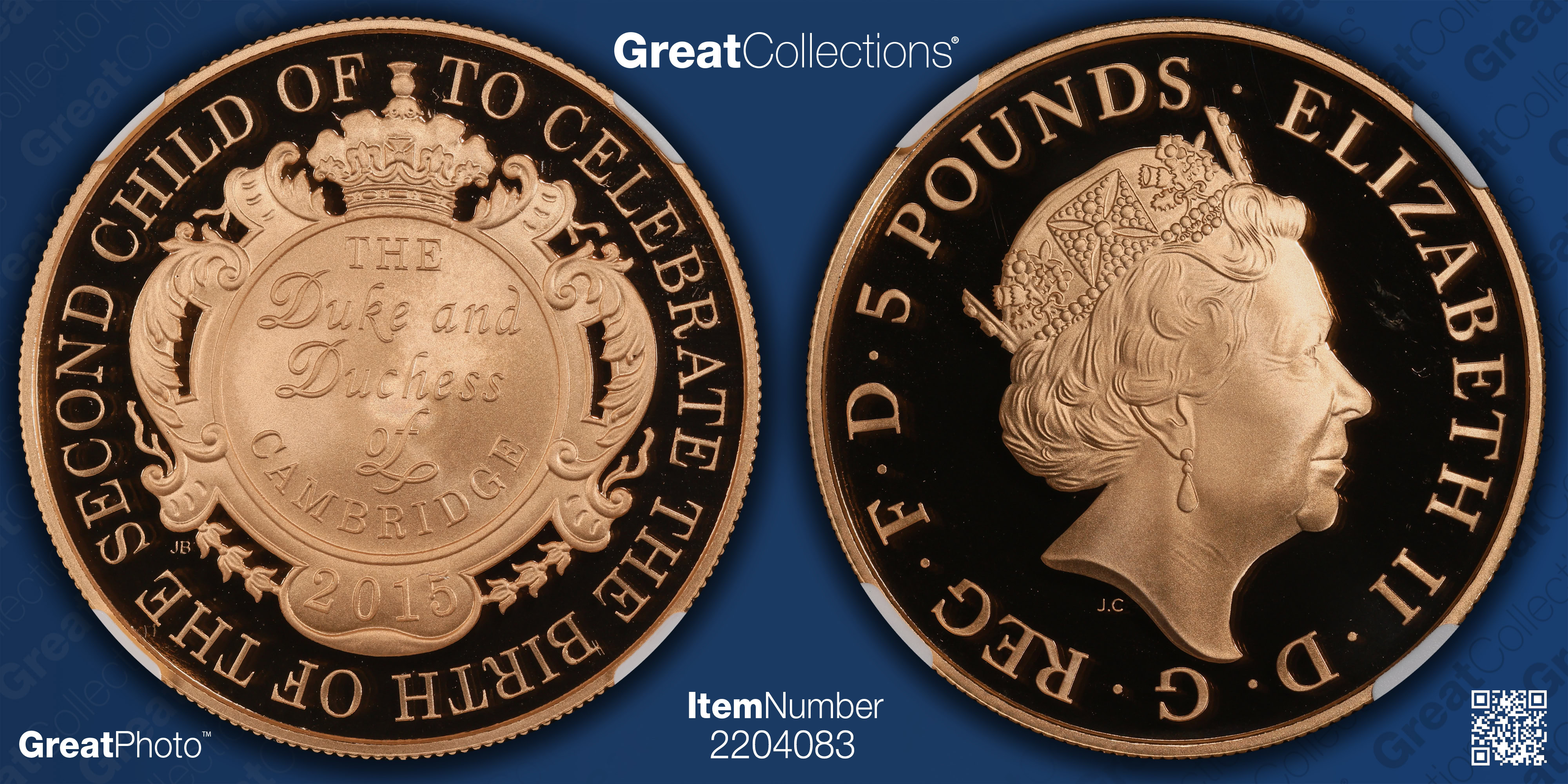 Great Britain 2015 Gold £5 Royal Birth NGC Gem Proof (AGW = 1.1771