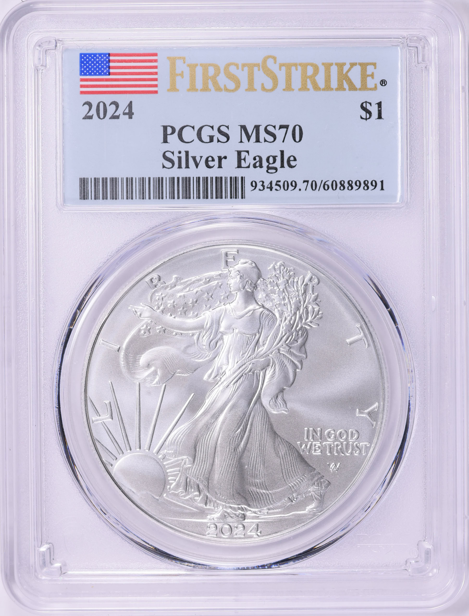 2024 $1 Silver Eagle First Strike PCGS MS-70 | PCGS Cert #60889891