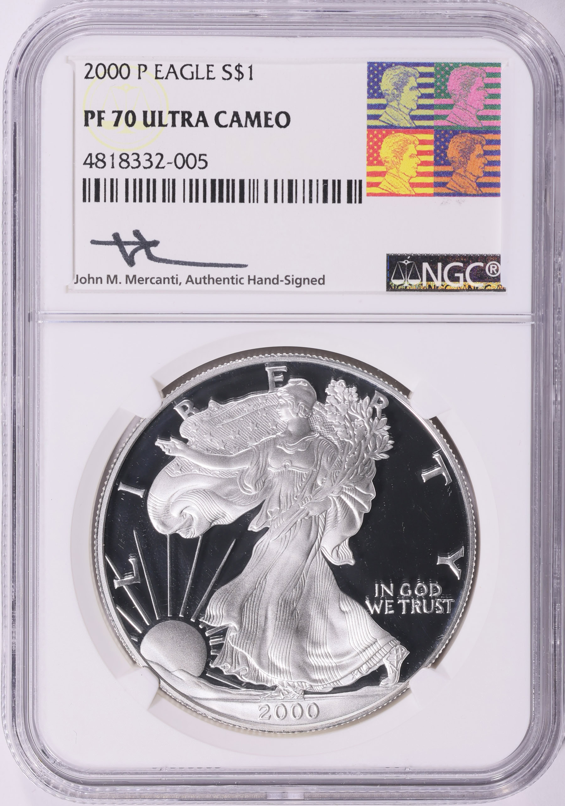 2000-P $1 Silver Eagle NGC Proof-70 UC (Mercanti Signed Label
