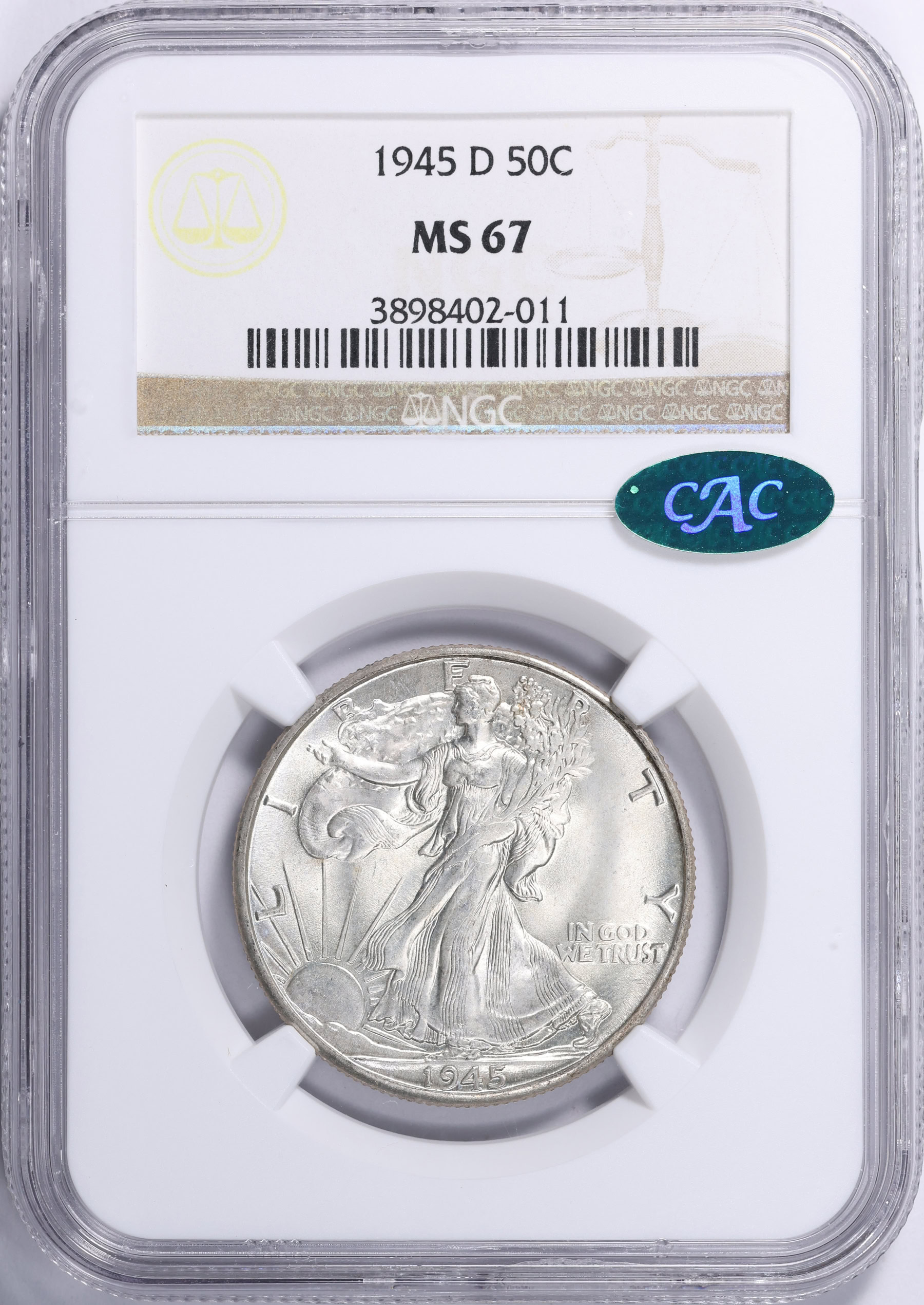 unico m clock 廃盤再入荷なしグレー　貴重 1945-D Walking Liberty Half Dollar NGC MS-67 (CAC Green) (Item