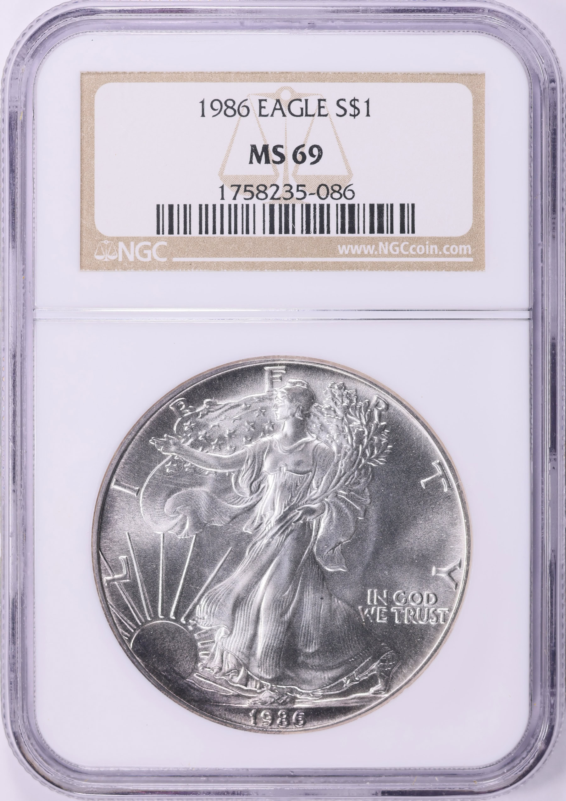 エリページです。 1986 $1 Silver Eagle NGC MS-69 (Item 2209915) | GreatCollections