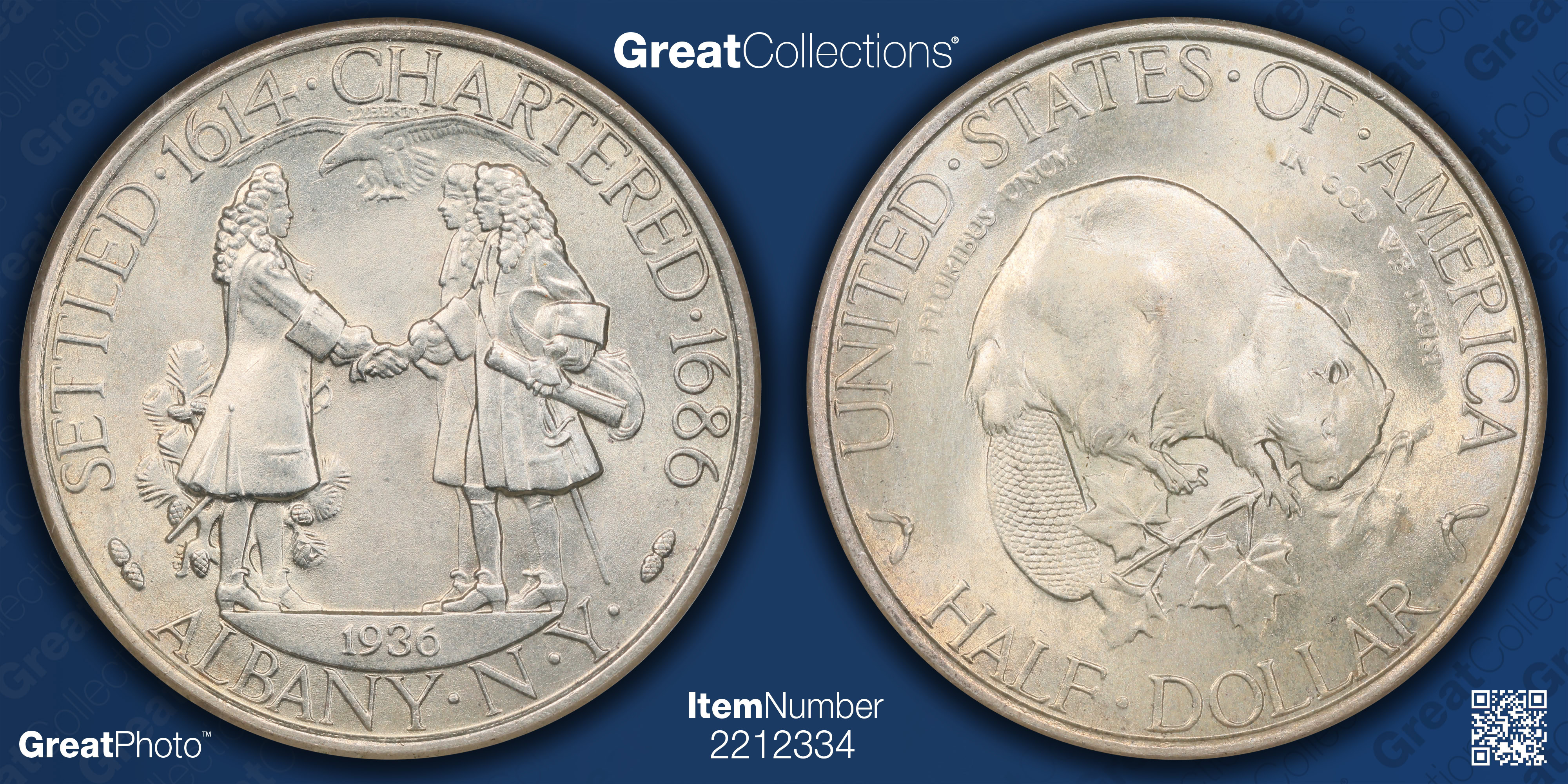 1936 Albany, New York, Charter Anniversary Half Dollar NGC MS-65