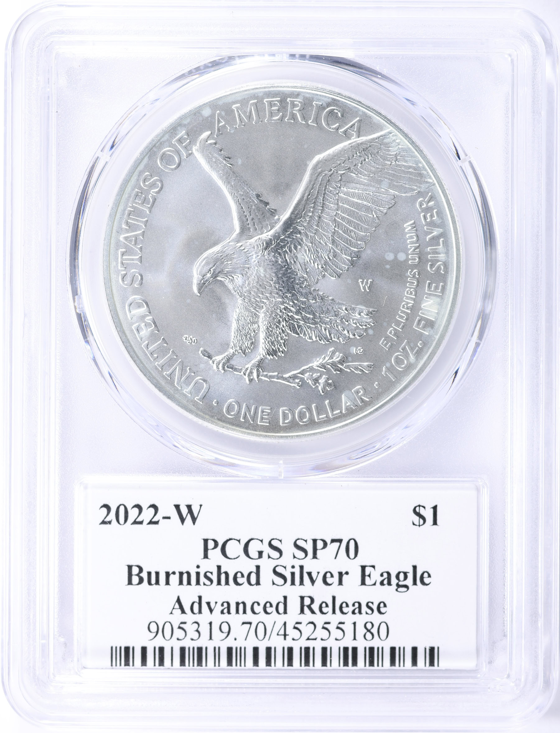 2022-W $1 Silver Eagle Burnished Advanced Release PCGS SP-70