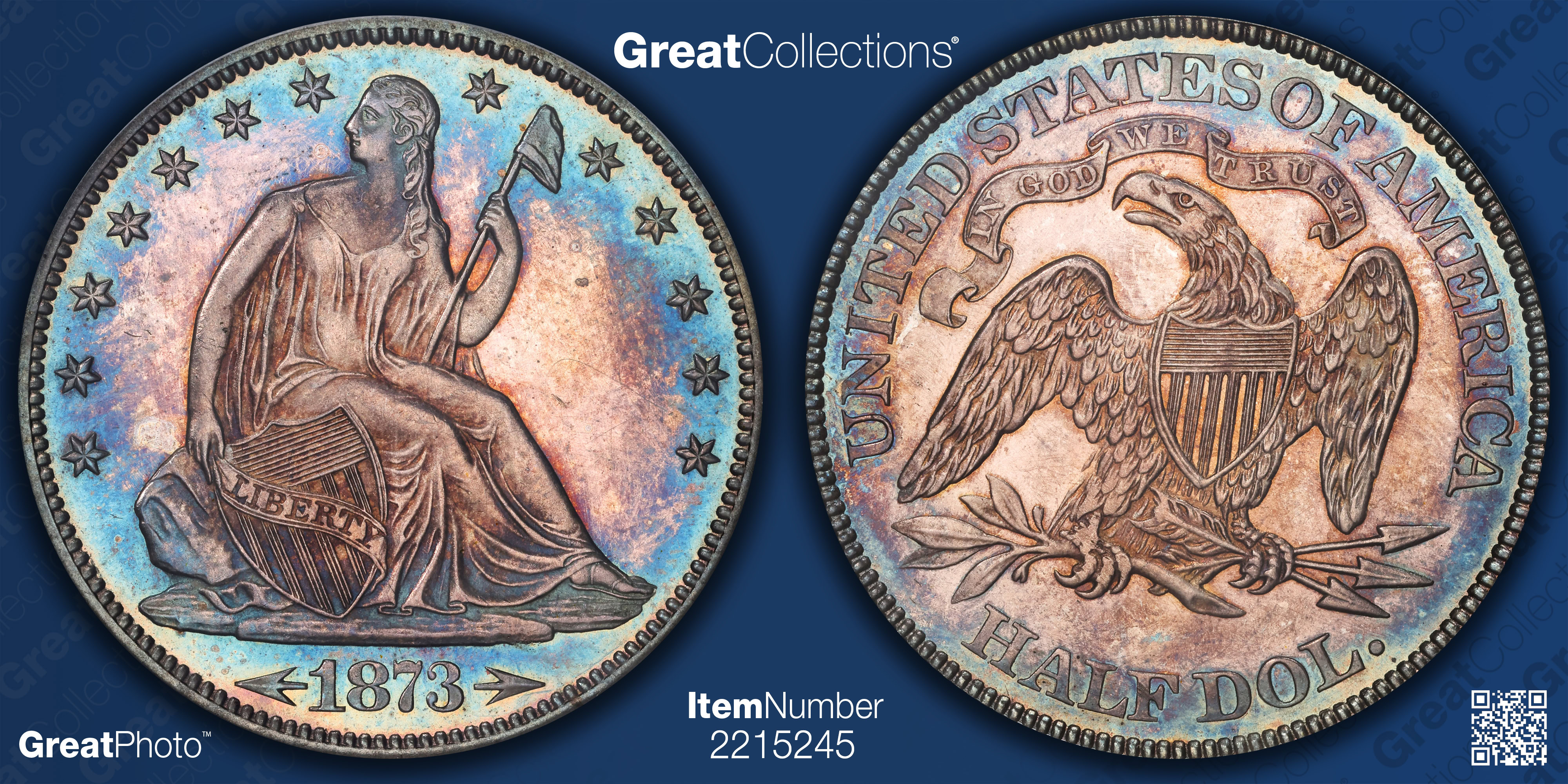 1873 Seated Liberty Half Dollar Arrows PCGS Proof-64 (CAC Green
