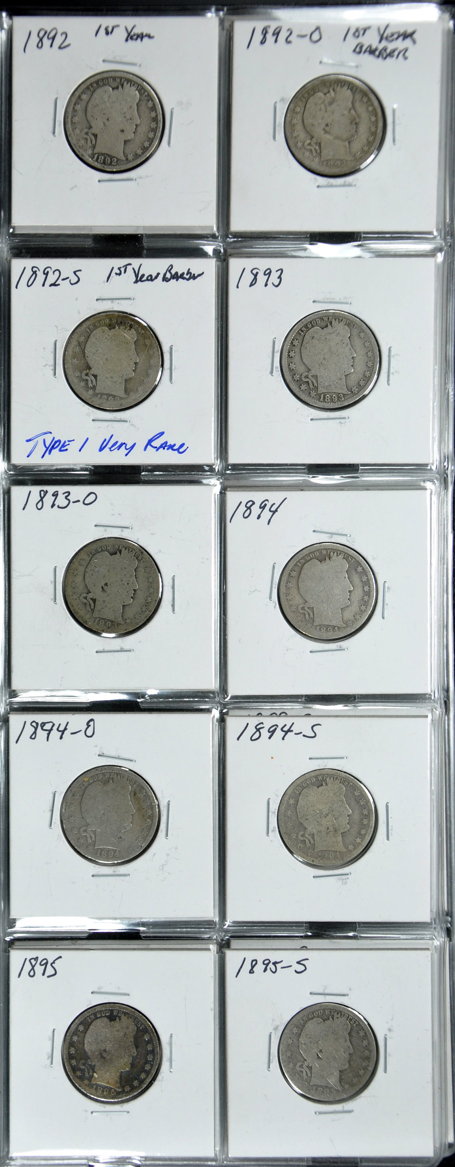 1892 - 1916 Barber Quarter Collection Uncertified in Album (55 Coins ...