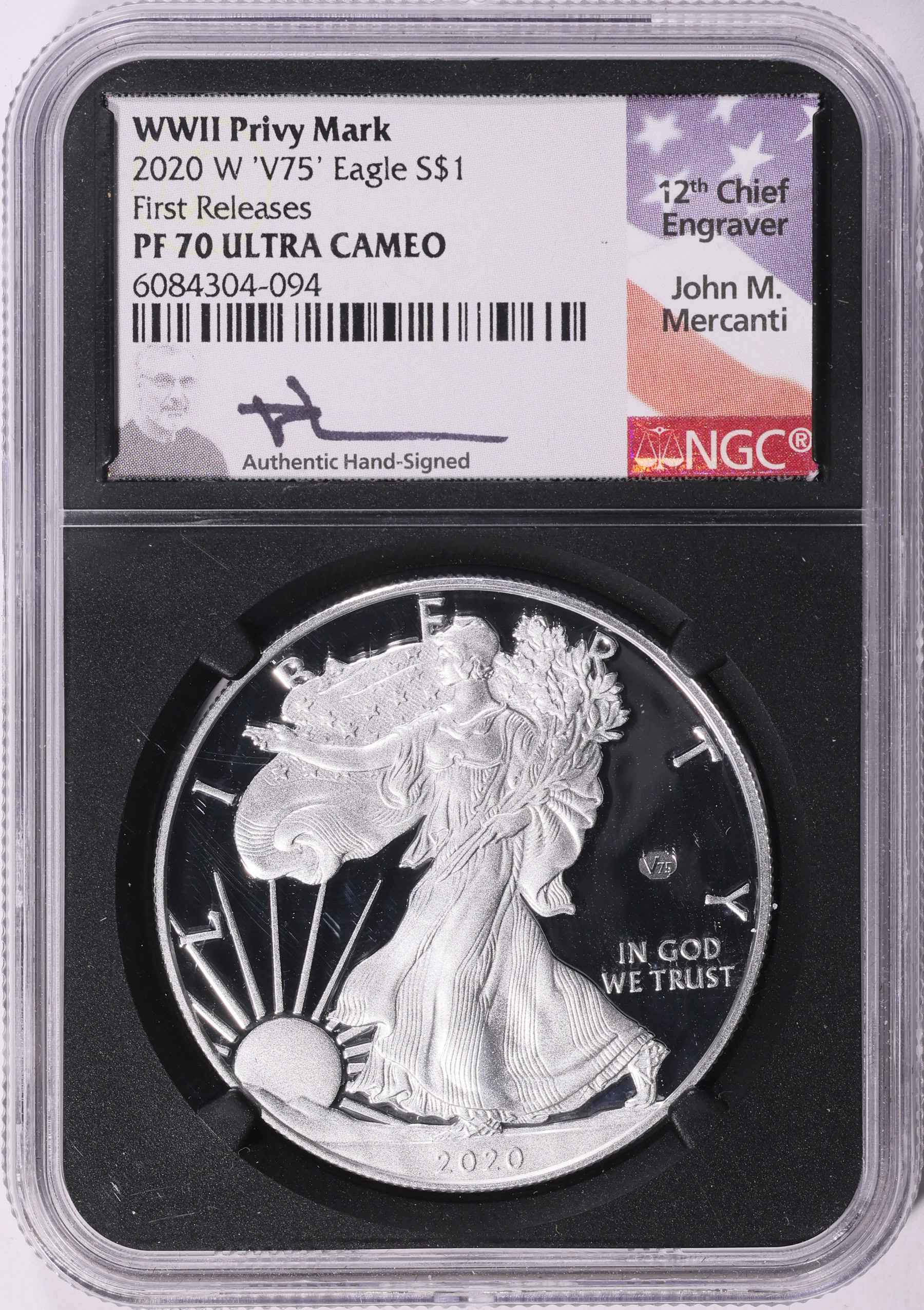 2020-W $1 Silver Eagle V75 Privy First Releases NGC Proof-70 UC