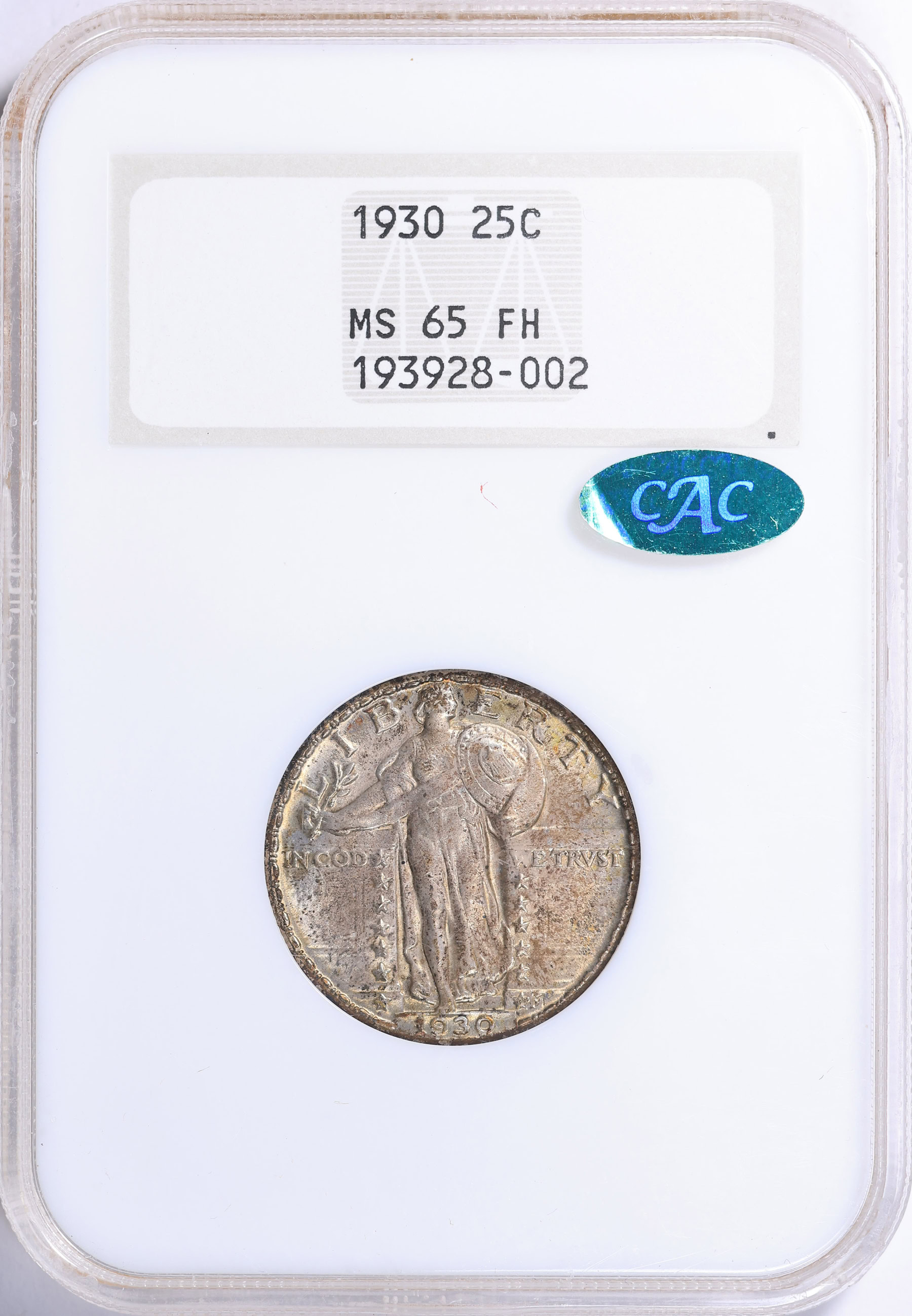 1930 Standing Liberty Quarter NGC MS-65 FH (CAC Green) OH (Toned