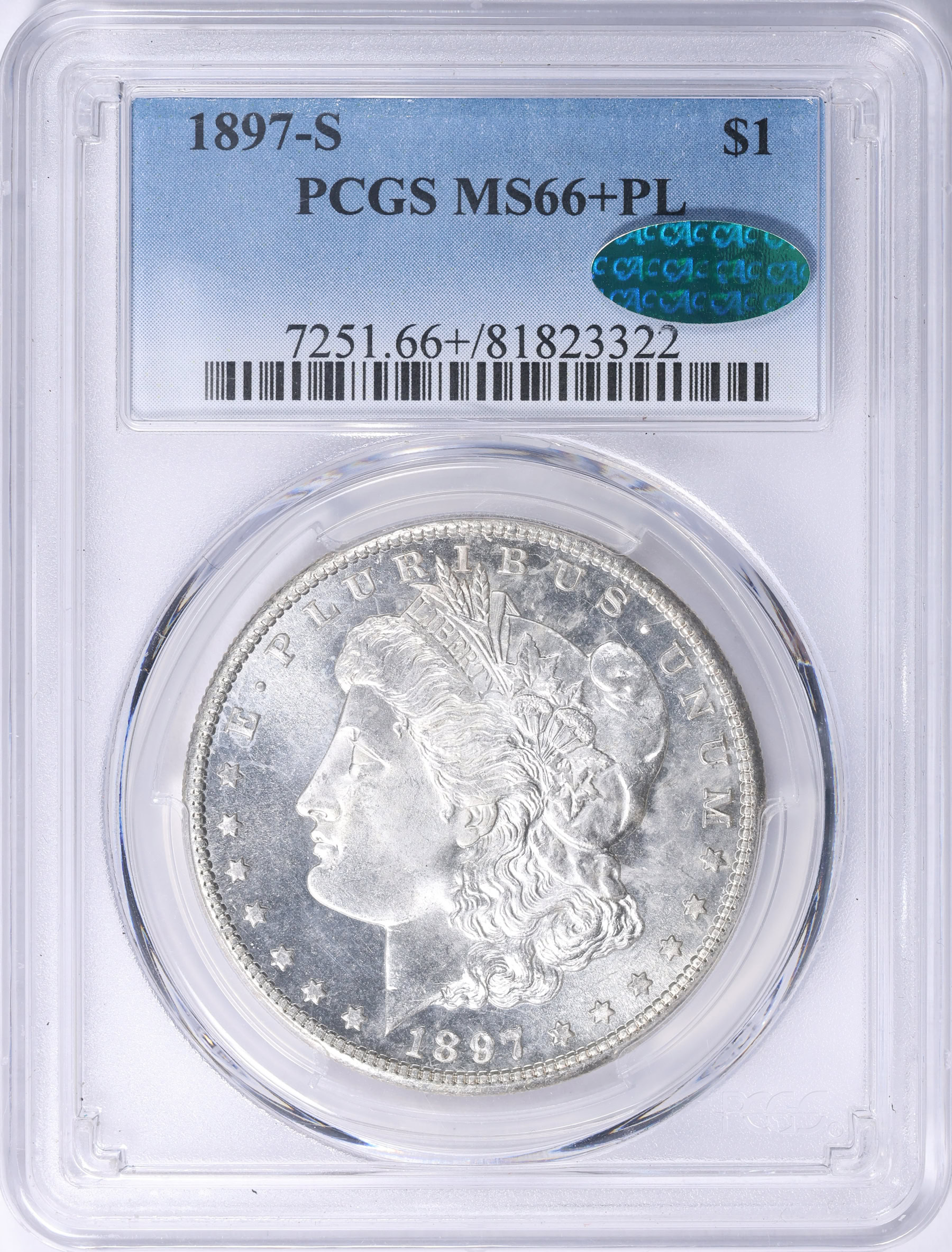 1897-S Morgan Silver Dollar PCGS MS-66+ PL (CAC Green) (Item