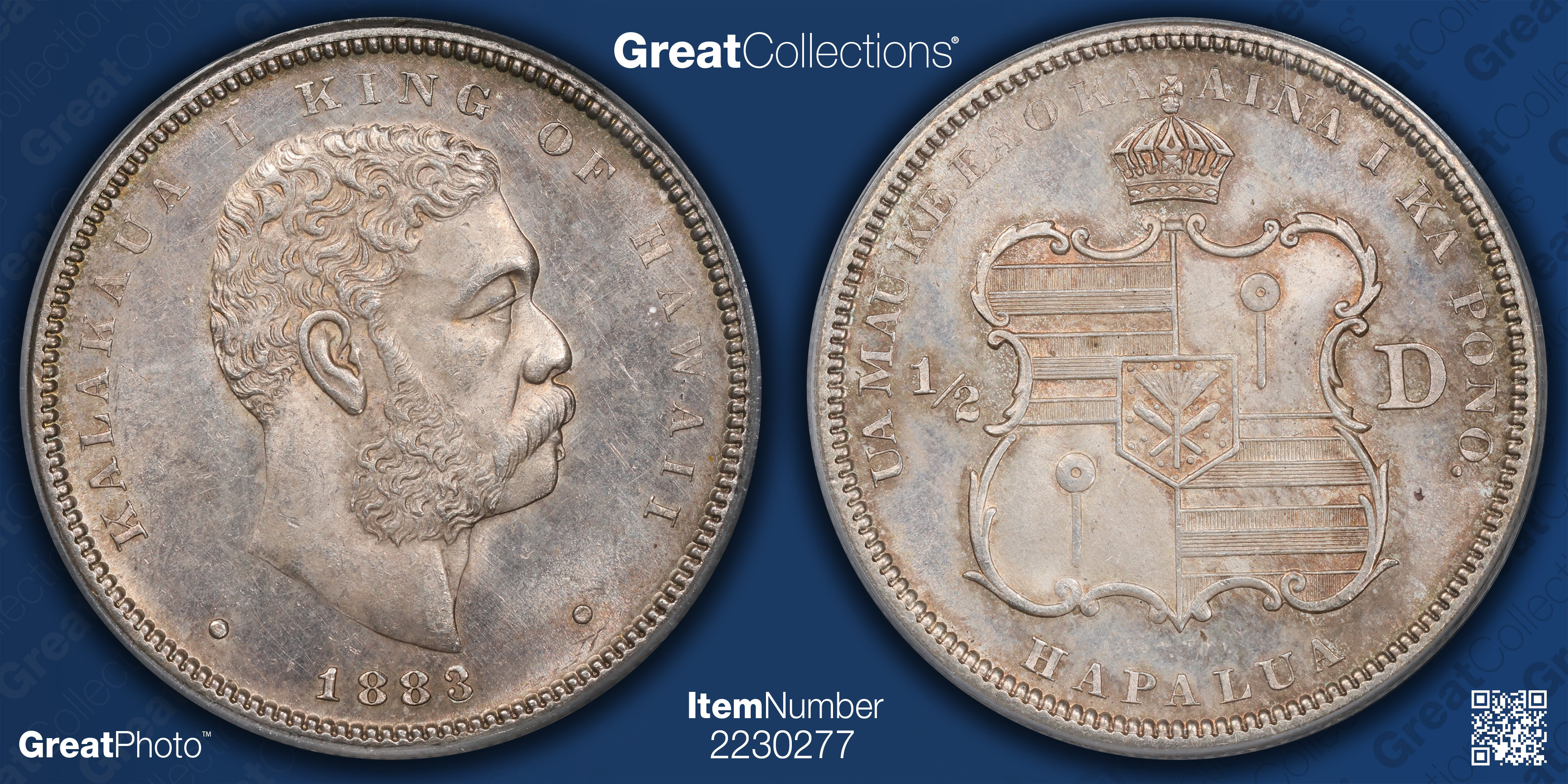1883 Hawaii Half Dollar PCGS MS-63 (CAC Green) (Toned) (Item