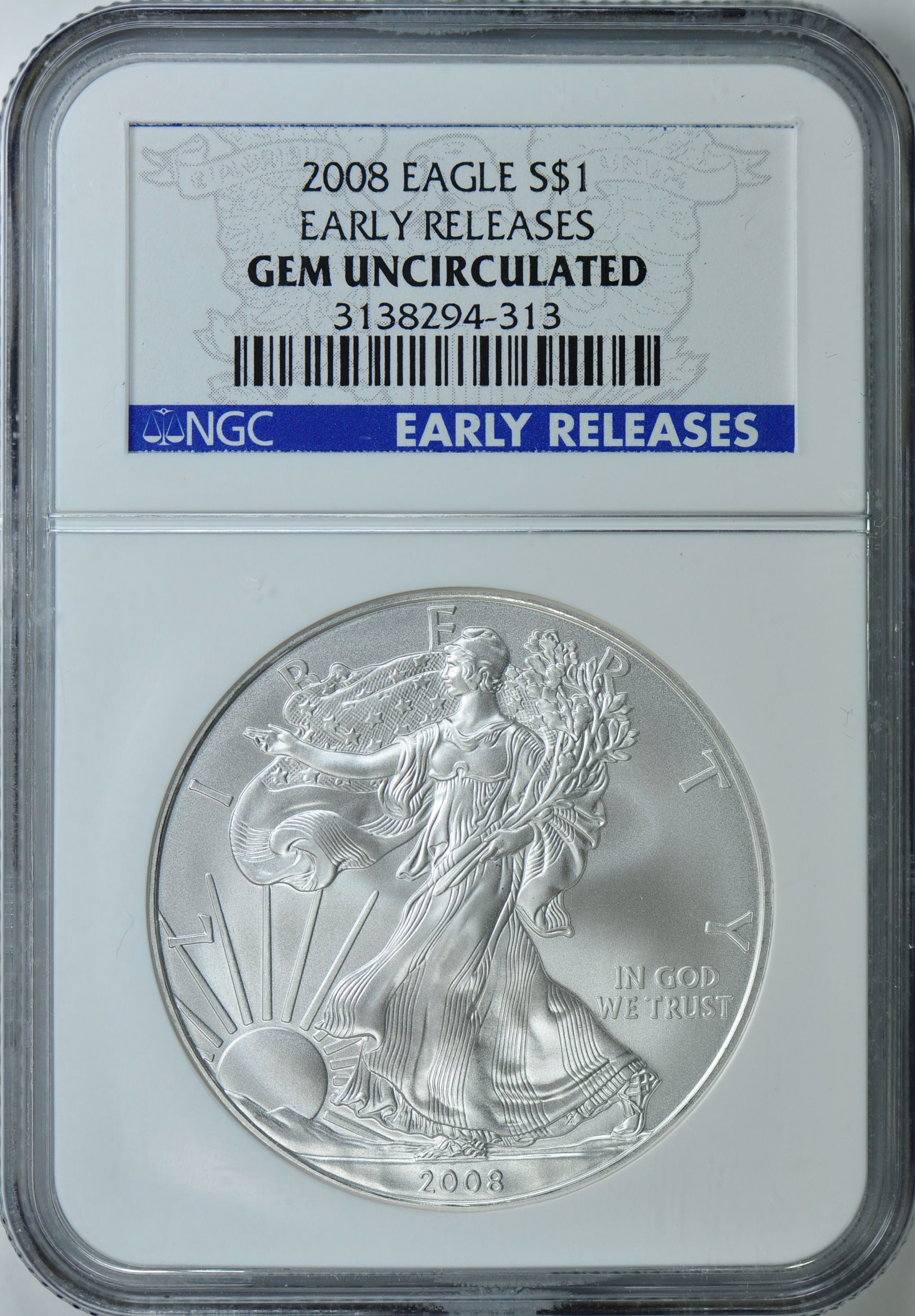 2008 $1 Silver Eagle Early Releases NGC Gem Uncirculated (Item