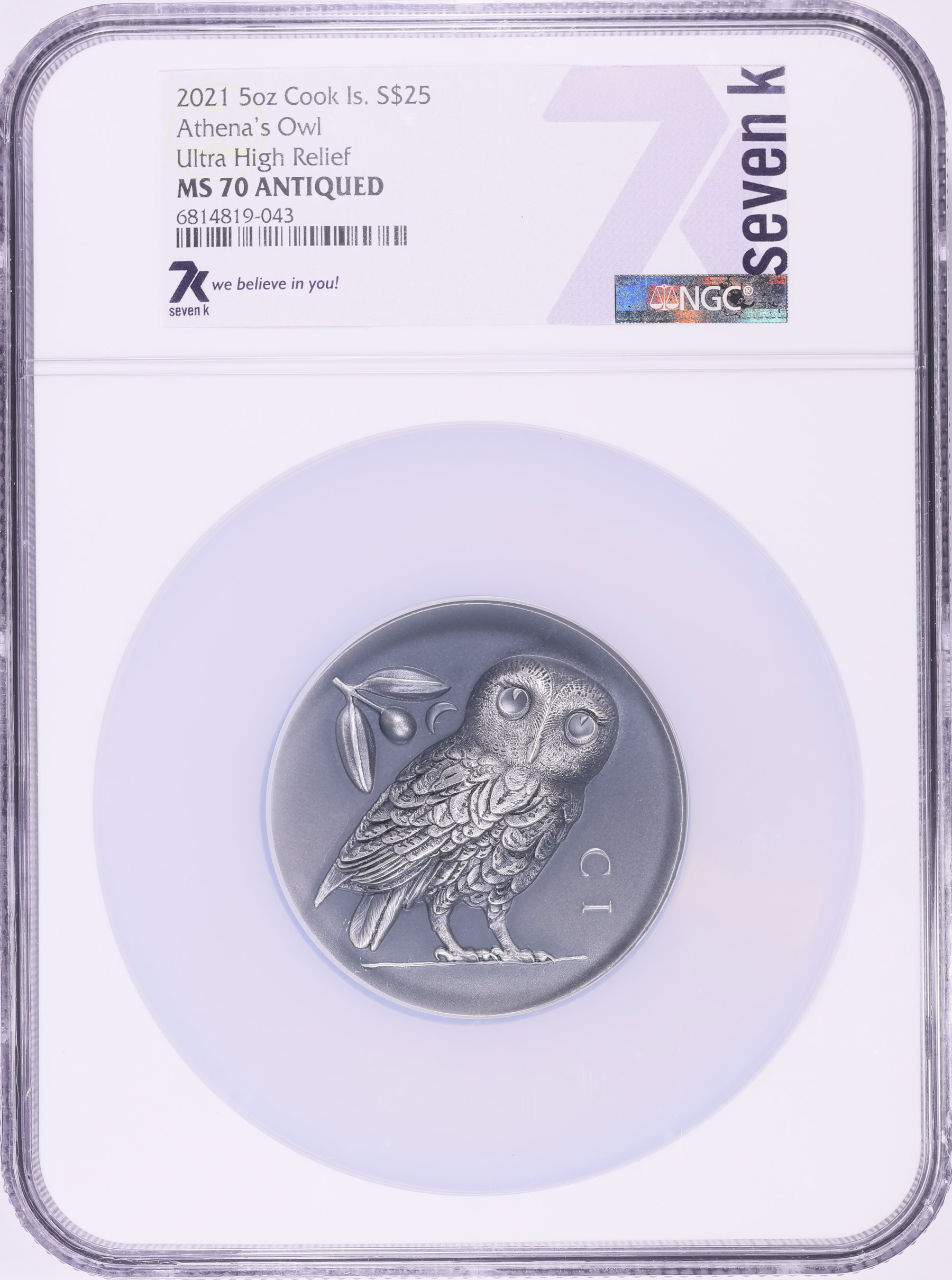 Cook Islands 2021 Silver $25 Athena's Owl Ultra High Relief