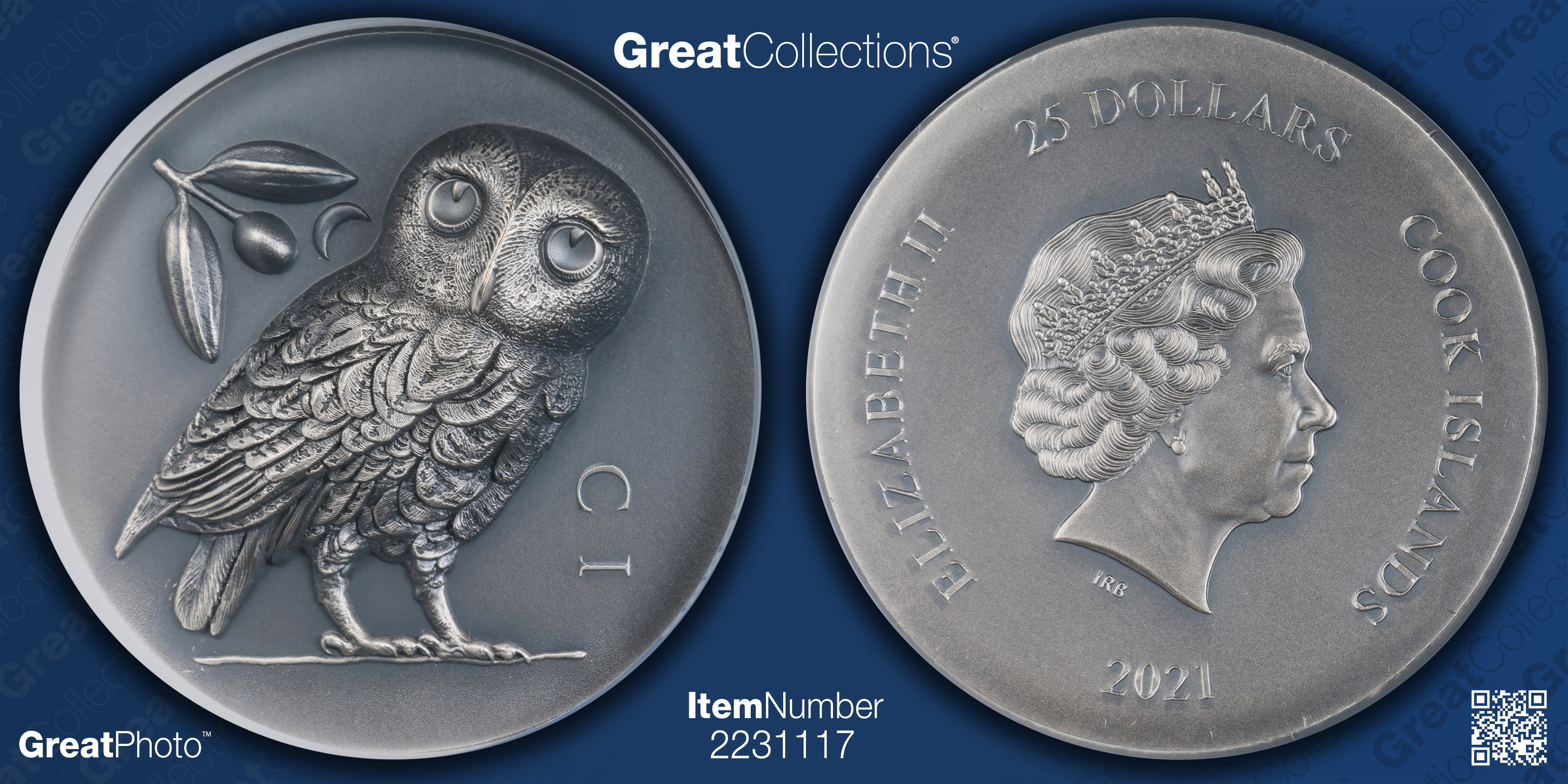 Cook Islands 2021 Silver $25 Athena's Owl Ultra High Relief