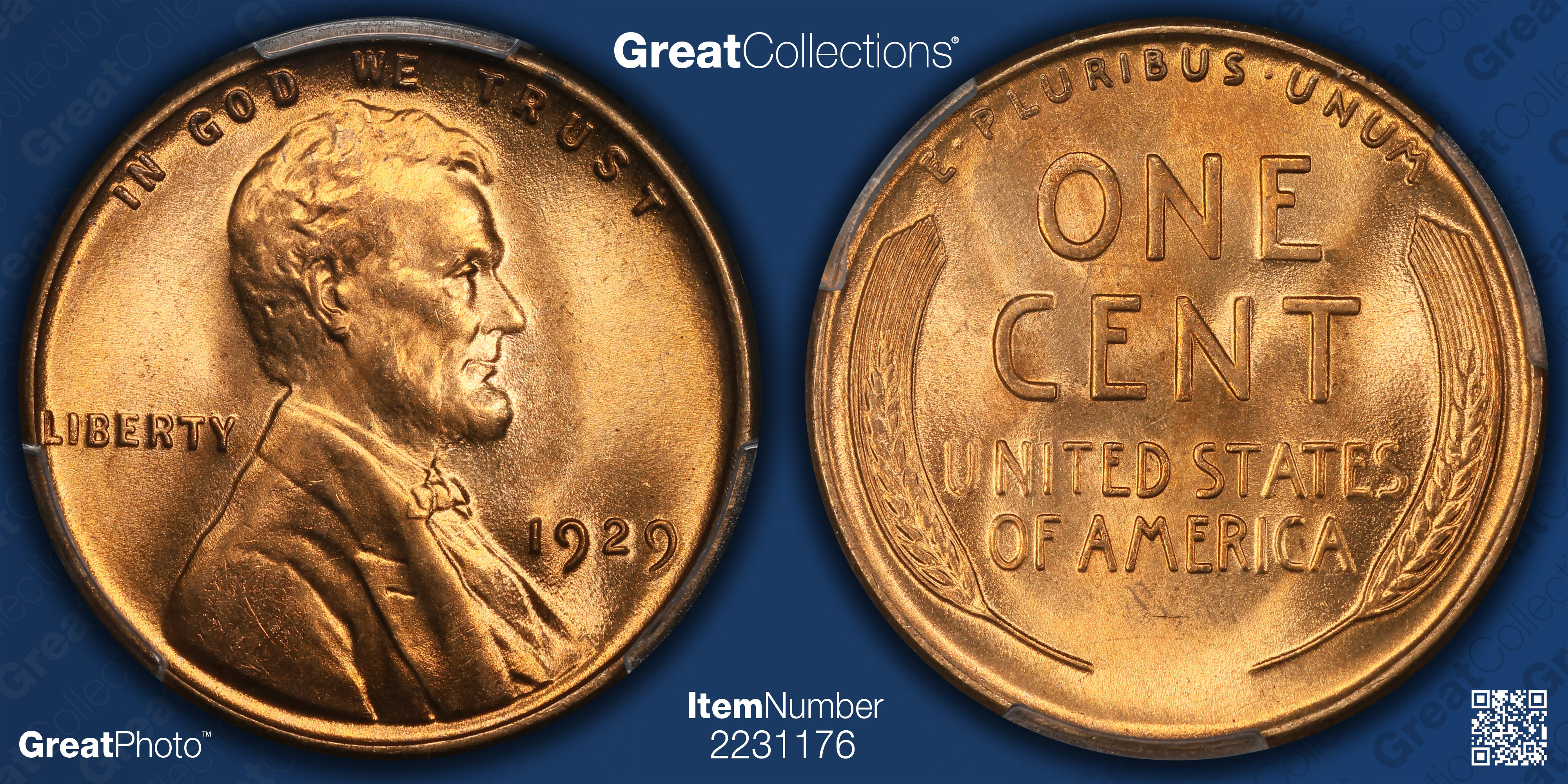 1929 Lincoln Cent PCGS MS-67 RD (Item 2231176) | GreatCollections