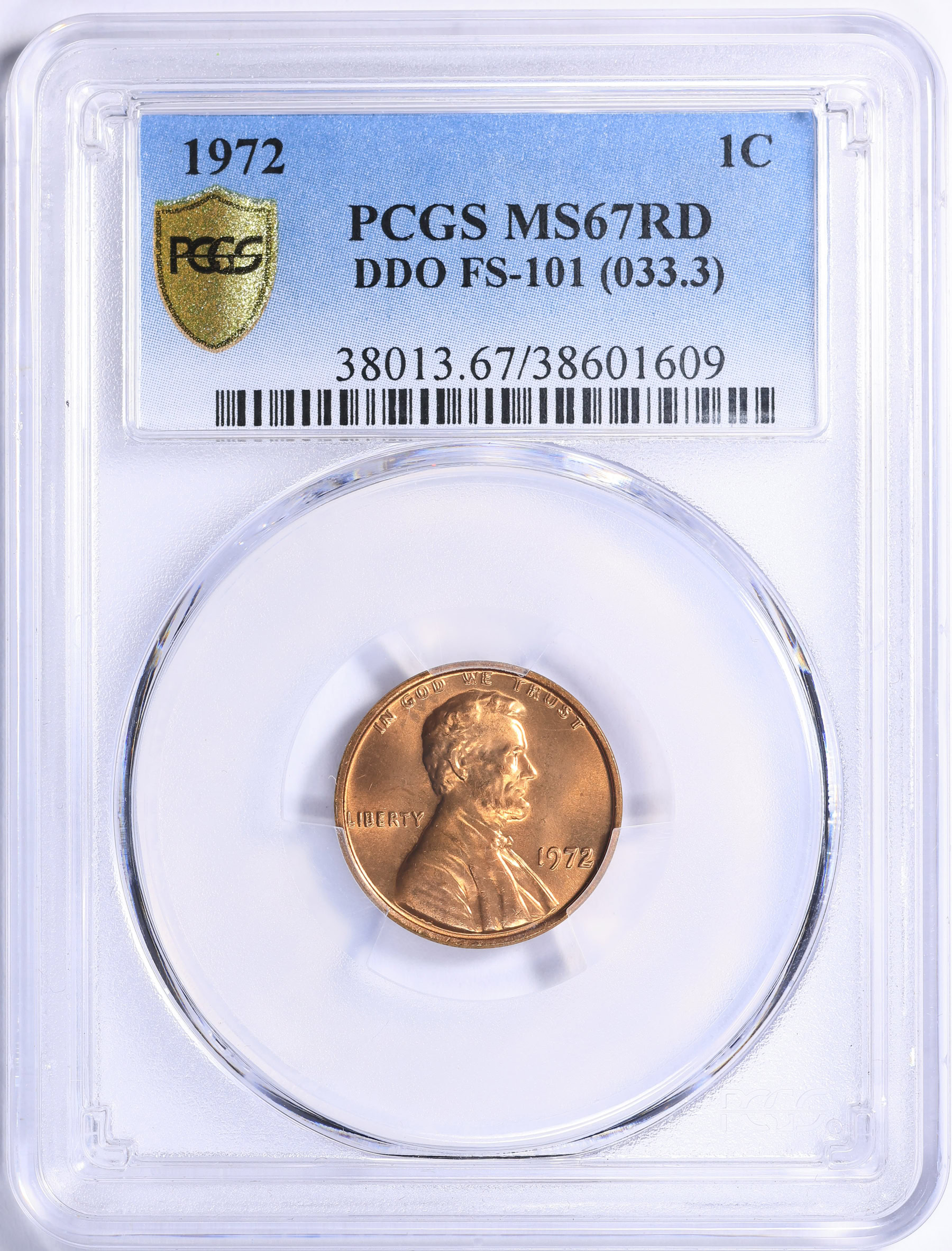 にこ様 1972 Lincoln Cent Doubled Die Obverse FS-101 (033.3) PCGS MS-67 RD