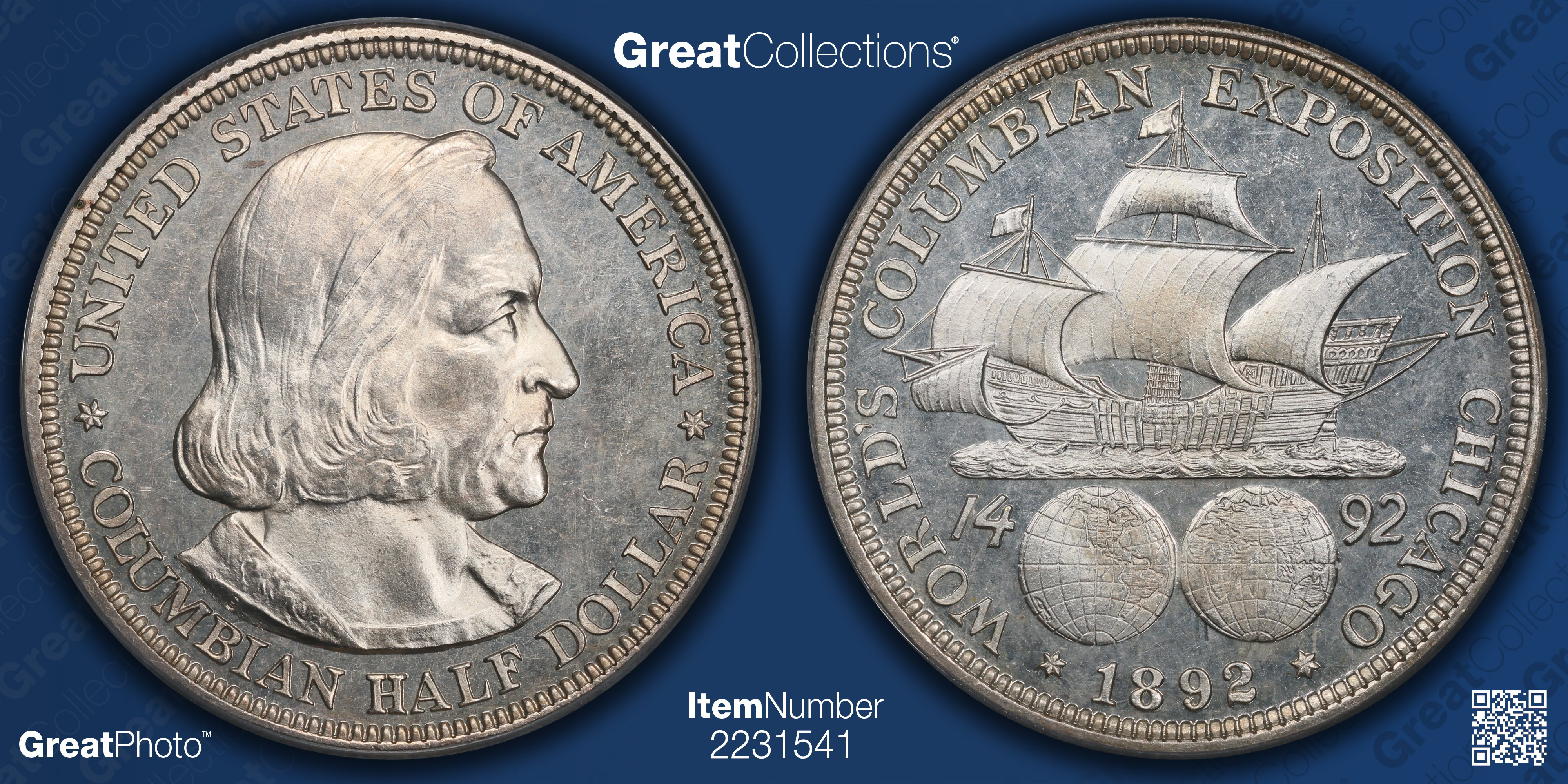 1892 World Columbian Exposition Half Dollar PCGS Proof-63 (CAC