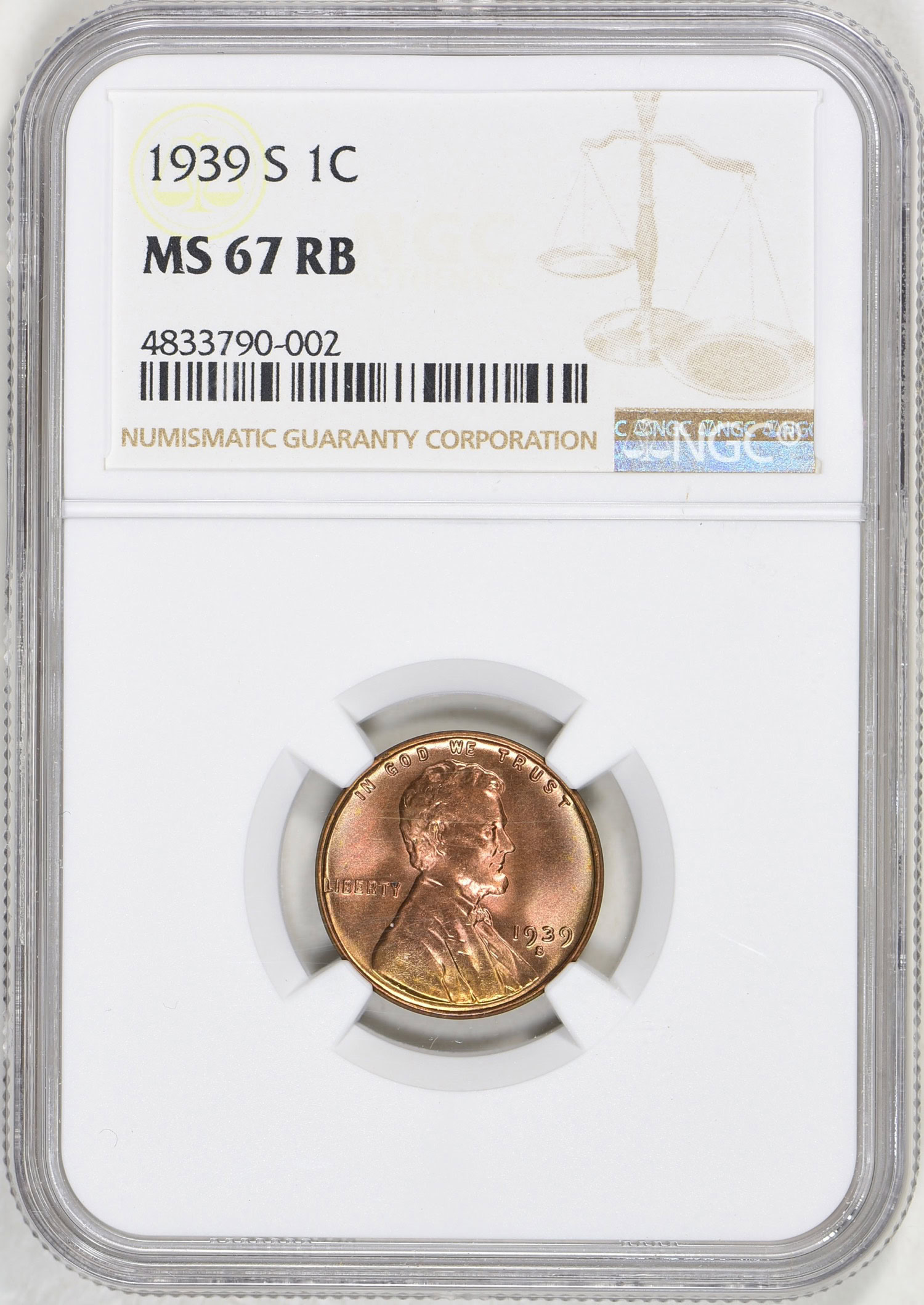 1939-S Lincoln Cent NGC MS-67 RB (Item 2231947) | GreatCollections