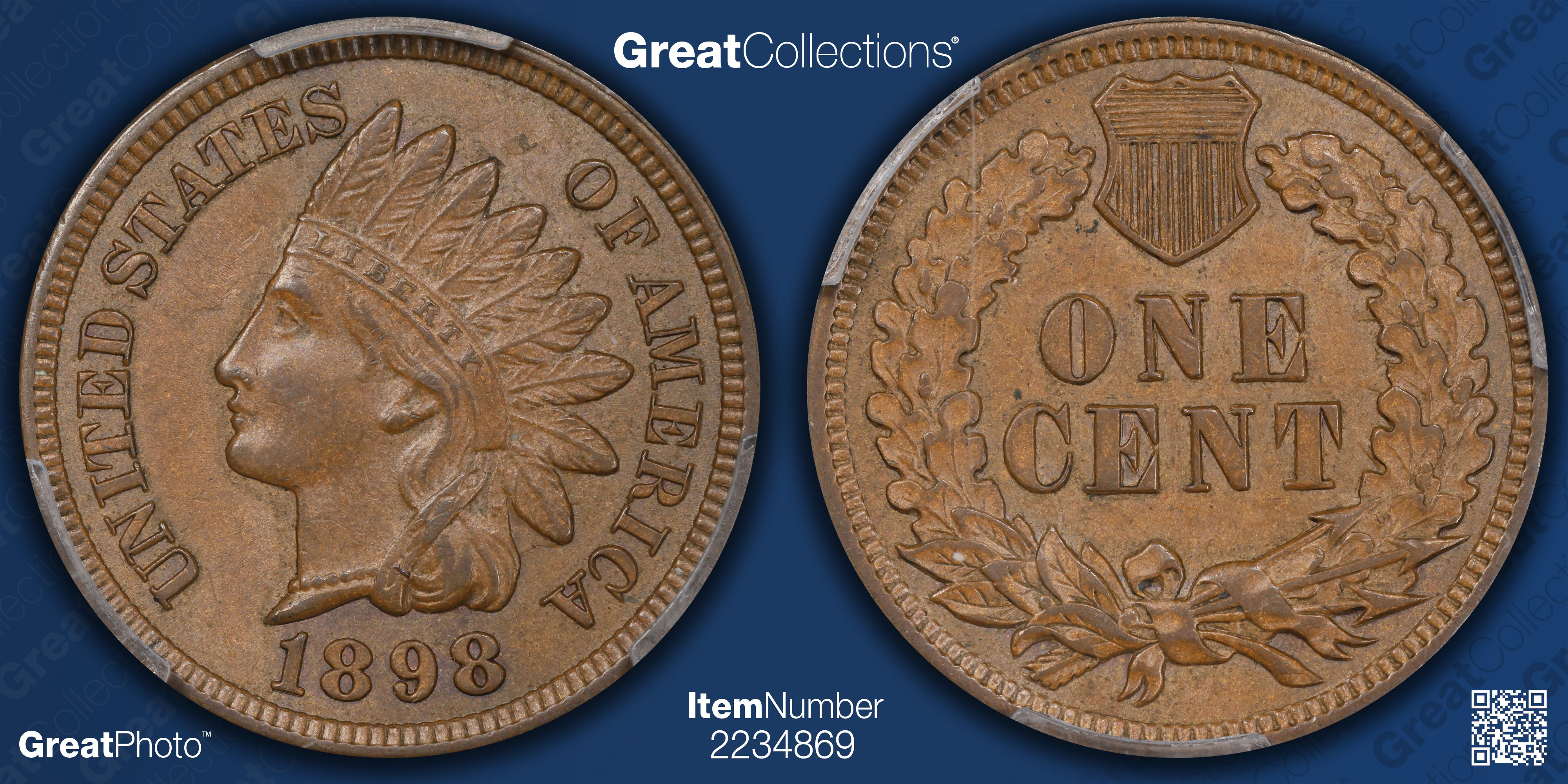 1898 Indian Cent PCGS MS-62 BN (Item 2234869) | GreatCollections