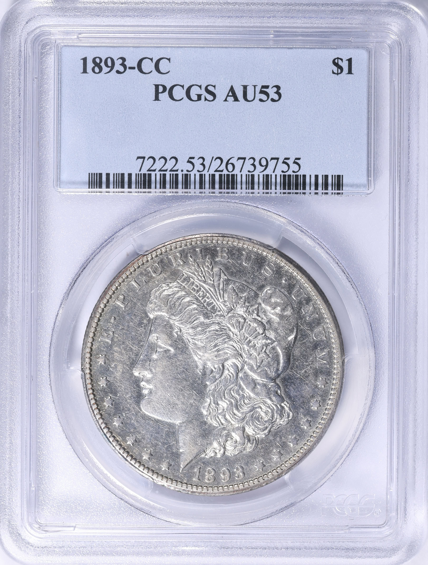 中国銀幣　1893年香港貳毫銀幣 ロンドン製　PCGS AU 本物　美品 1893-CC Morgan Silver Dollar PCGS AU-53 (Item 2235762