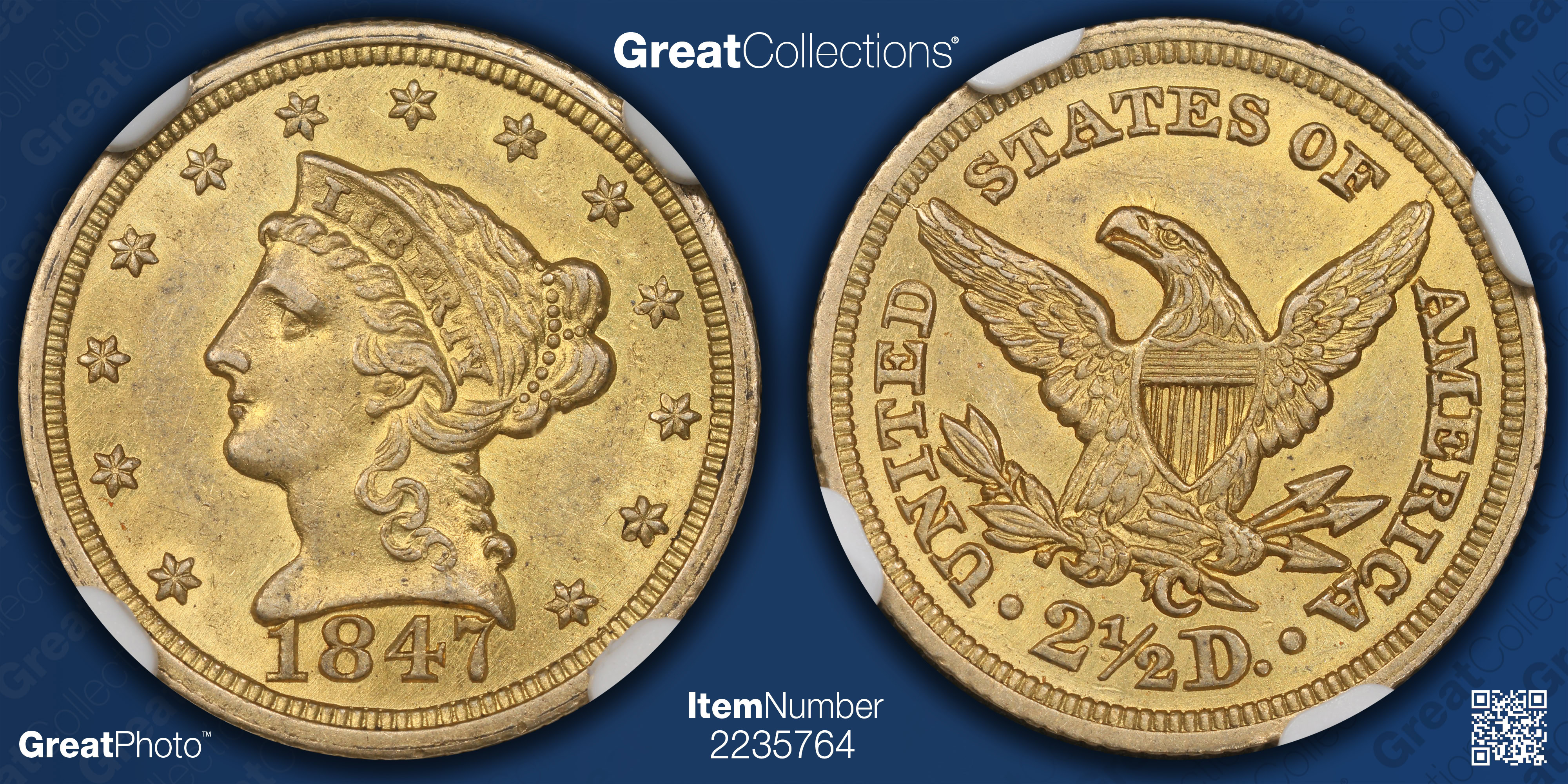 1873年 OPEN 3 $5 リバティ 金貨 NGC AU 55/NGC-14 1847-C Liberty Gold Quarter Eagle NGC AU-55 (Item 2235764